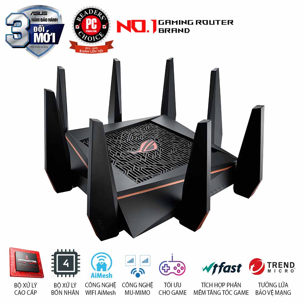 ASUS ROG Rapture GT-AC5300 (Gaming Router) AC5300 Tích hợp WTFast, 3 băng tần, hỗ trợ AiMesh 