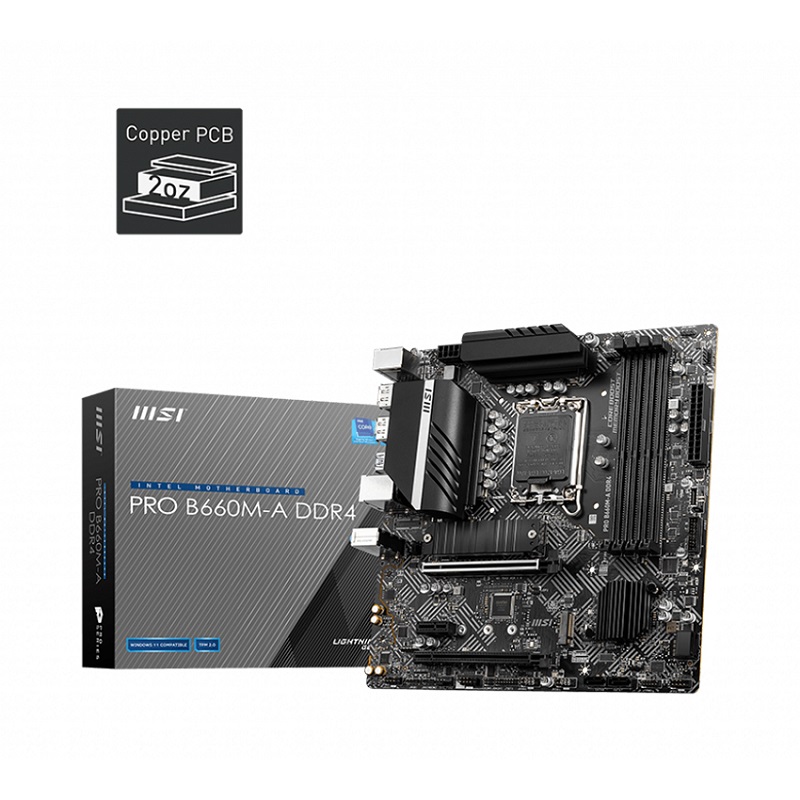 Mainboard MSI PRO B660M-A DDR4 (Intel B660, Socket 1700, m-ATX, 4 khe RAM DDR4)