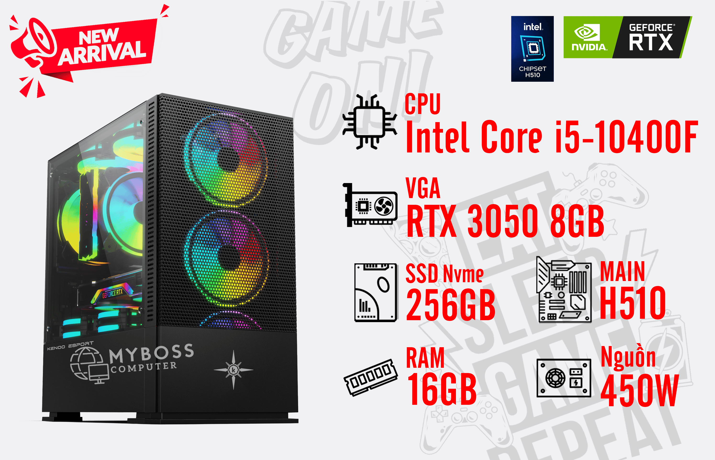 Bộ PC I5-10400F/ RAM 16GB/ SSD Nvme 256GB/ VGA RTX 3050 8GB