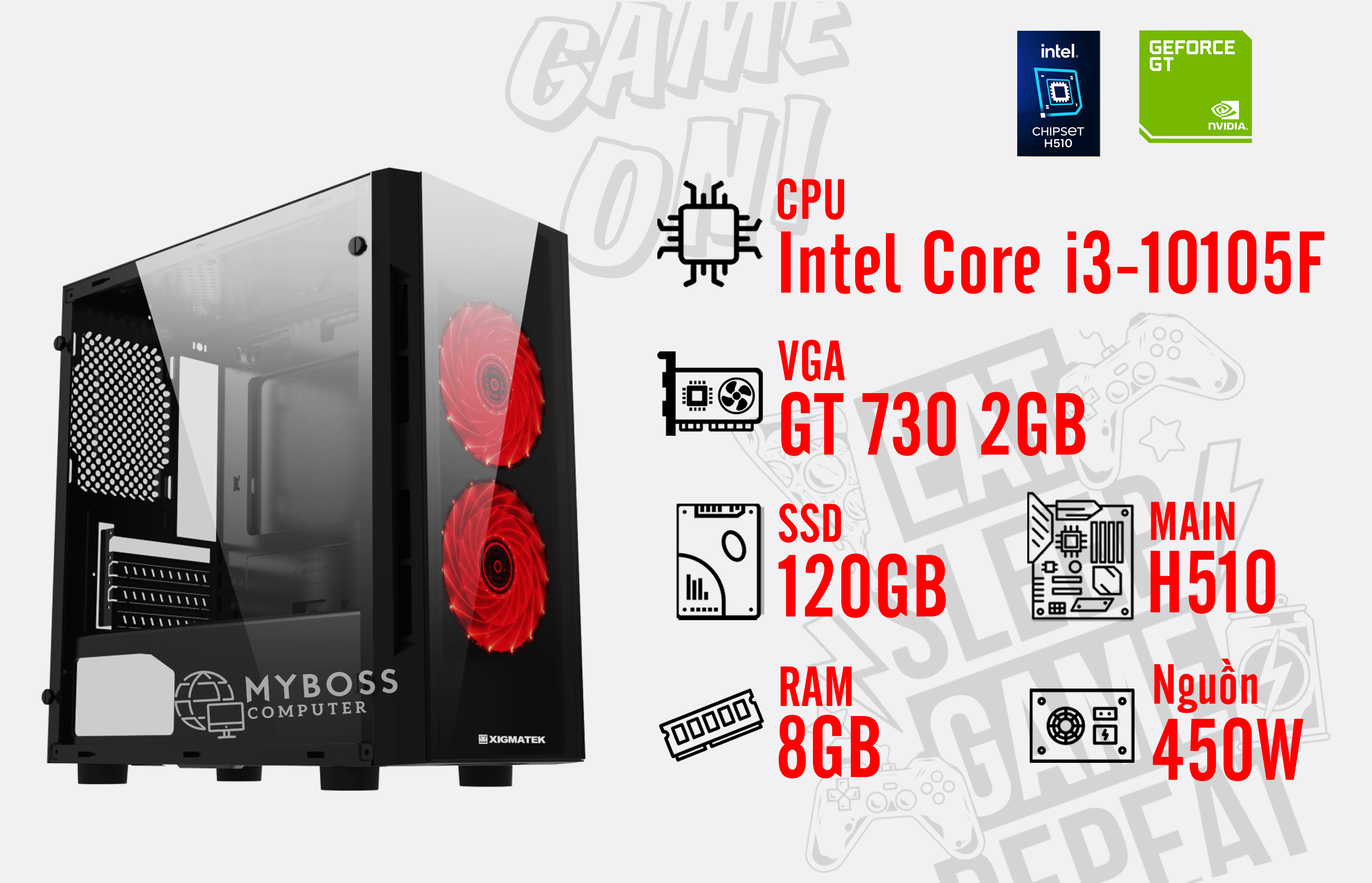 BỘ PC NEBULA I3-10105F/ Ram 8G/ SSD 120G/ VGA GT 730 2G