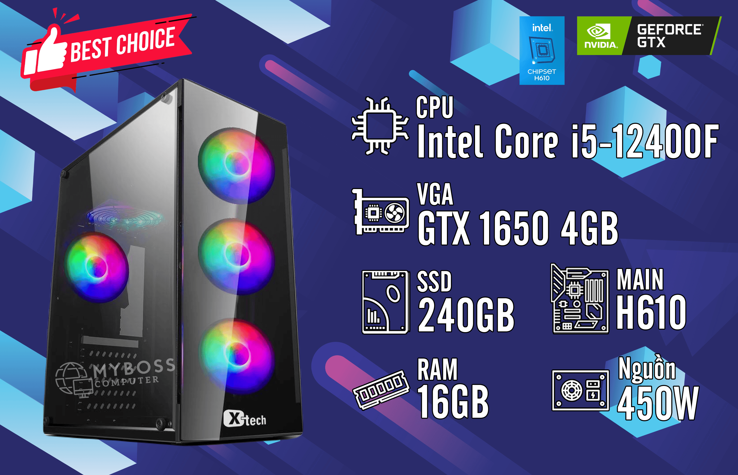 Bộ PC GAMING I5-12400F/ RAM 16GB/ SSD 240GB/ VGA GTX 1650 4G
