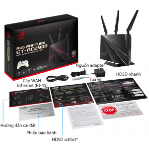 ASUS GT-AC2900 (Gaming Router) Wifi AC2900 2 băng tần, AiMesh 360 WIFI Mesh, WTFast, GeForce Now, AiProtection, USB 3.1, AURA RGB