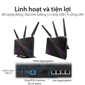 ASUS GT-AC2900 (Gaming Router) Wifi AC2900 2 băng tần, AiMesh 360 WIFI Mesh, WTFast, GeForce Now, AiProtection, USB 3.1, AURA RGB
