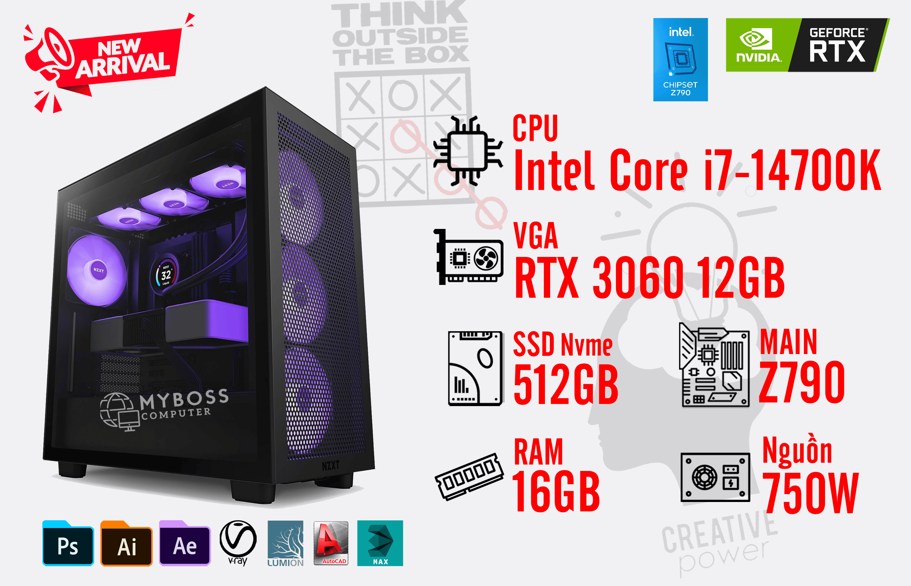 Bộ PC WORKSTATION I7-14700K/ Ram 16G/ SSD Nvme 512G/ VGA RTX 3060 12G