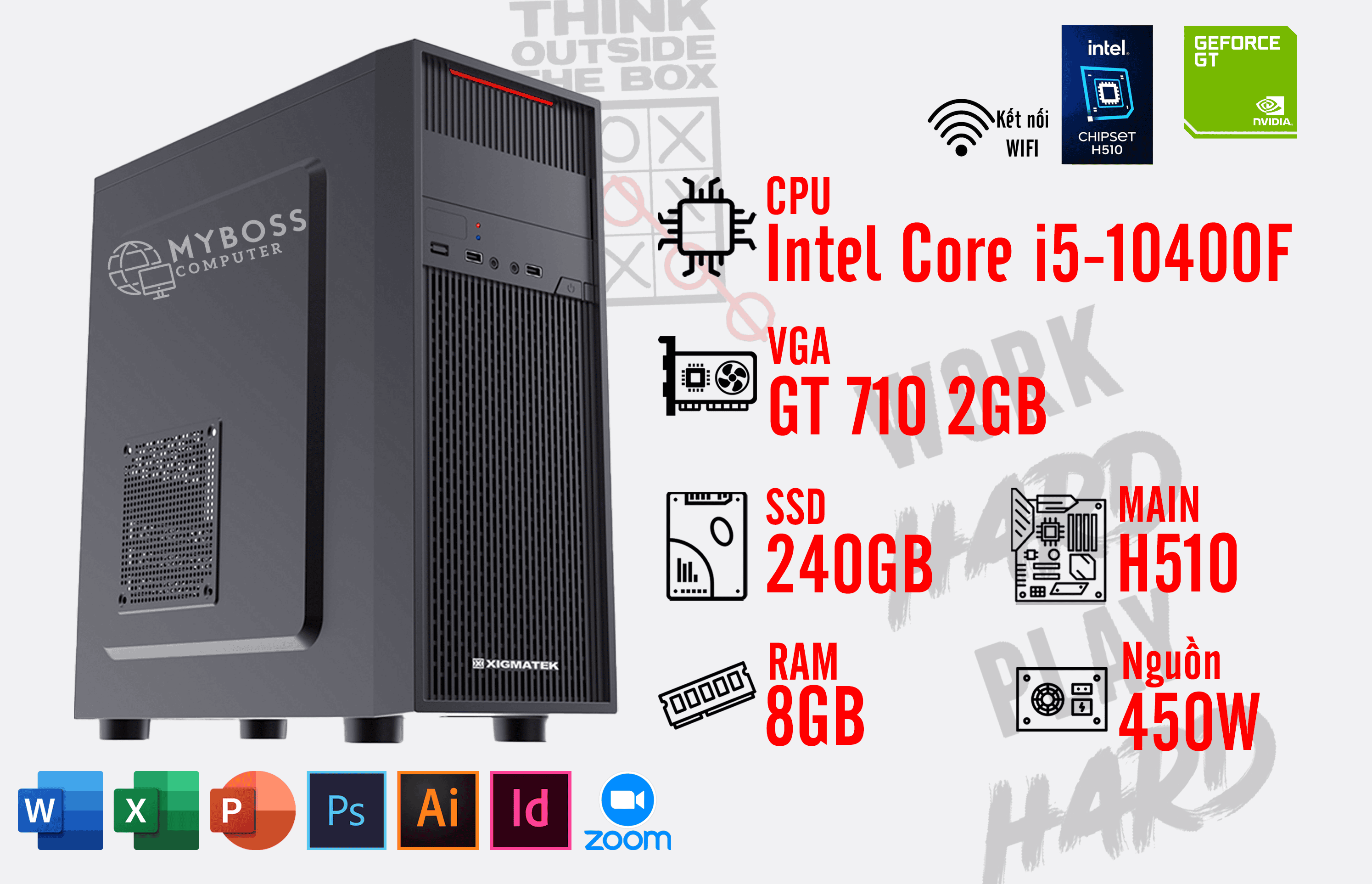 BỘ PC OFFICE I5-10400F - RAM 8G - SSD 240G - VGA GT 730 2G- Wifi