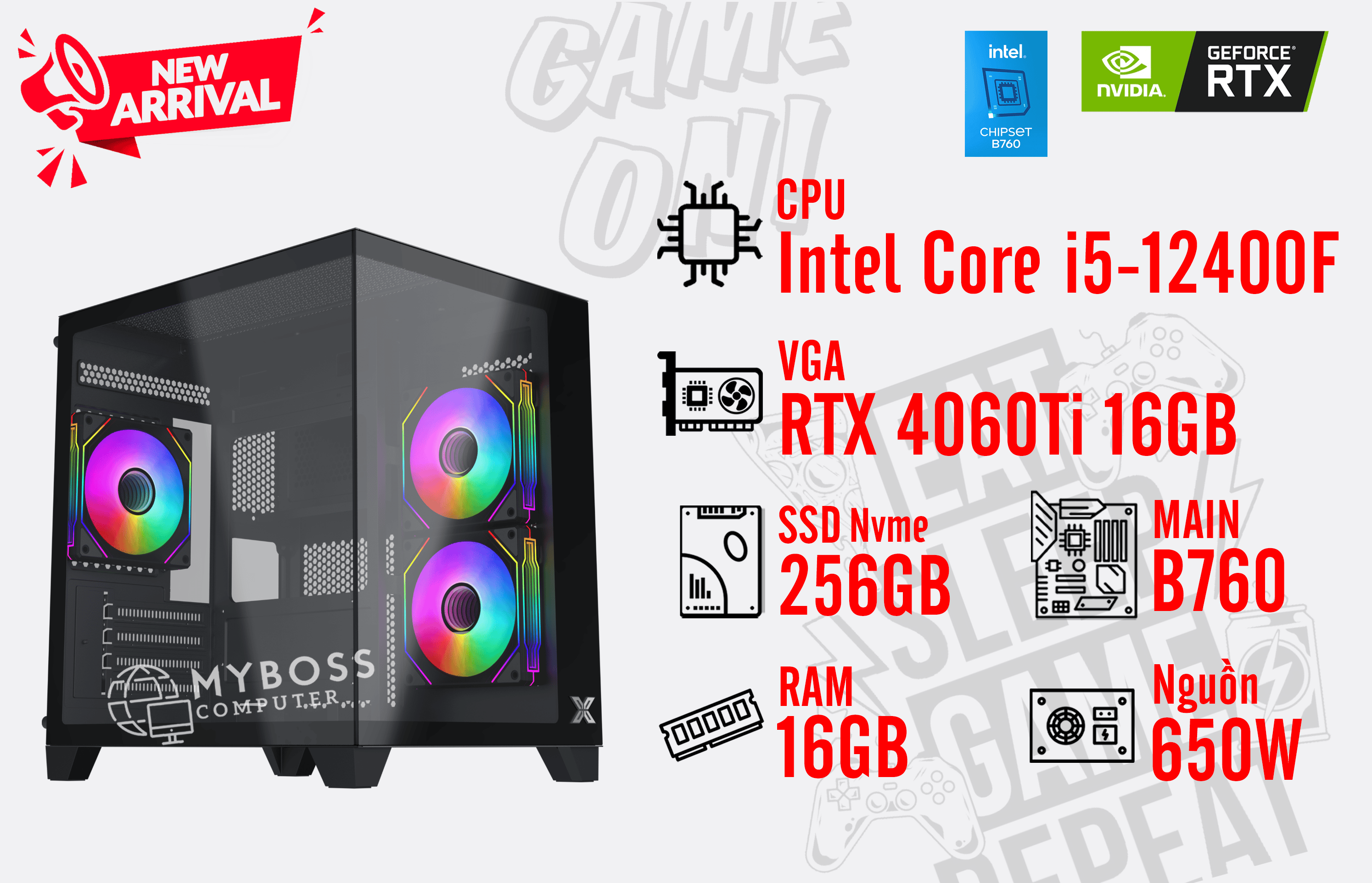 Bộ PC I5-12400F Ram 16G/ SSD Nvme 256G/ VGA RTX 4060Ti 16GB