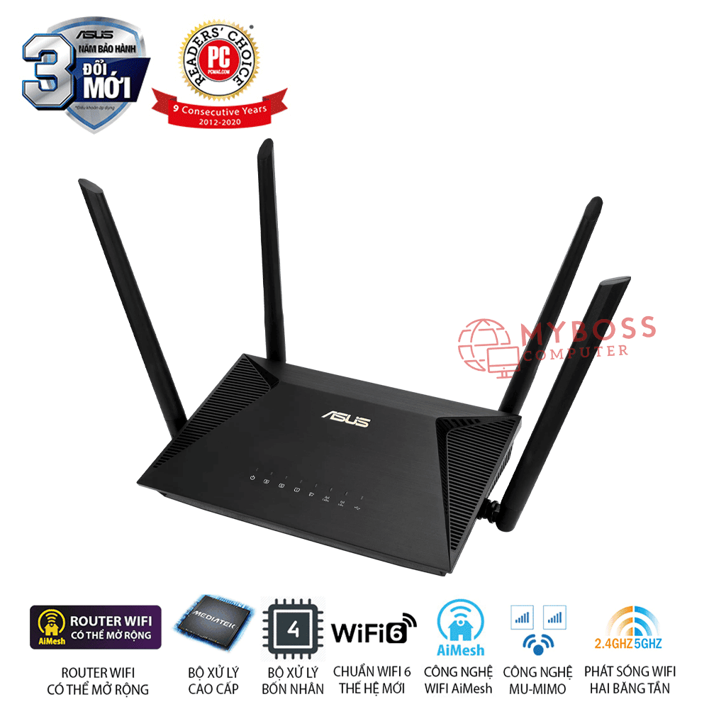 Bộ phát Wifi ASUS RT-AX53U (Wifi AX1800 2 Băng Tần/ Wifi 6/ MU-MIMO/ AiProtection)