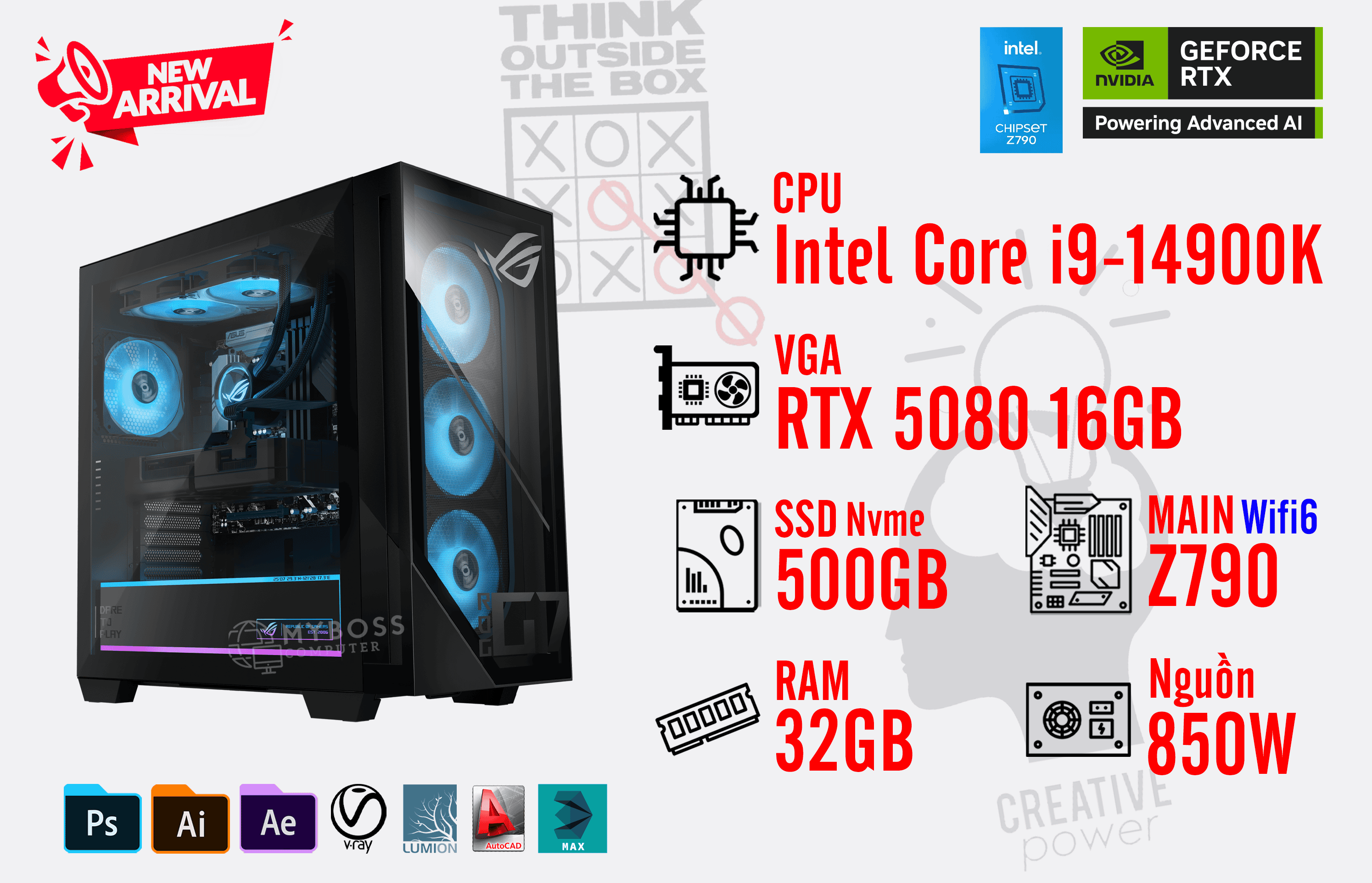 Bộ PC I9-14900K/ RAM 32GB/ SSD Nvme 500GB/ VGA RTX 5080 16GB