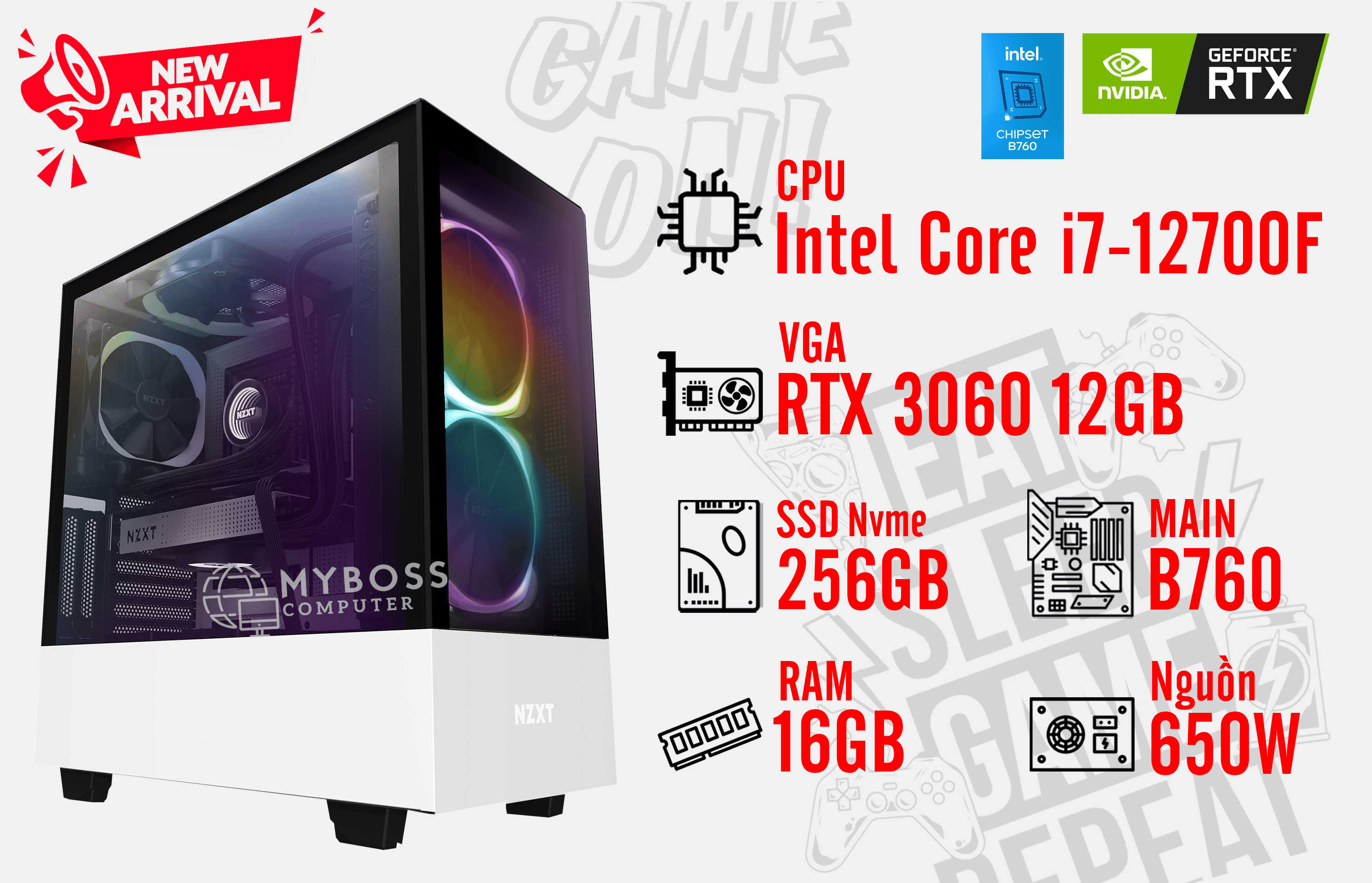 Bộ PC ENDGAME V2 I7-12700F/ Ram 16G/ SSD Nvme 256G/ VGA RTX 3060 12GB