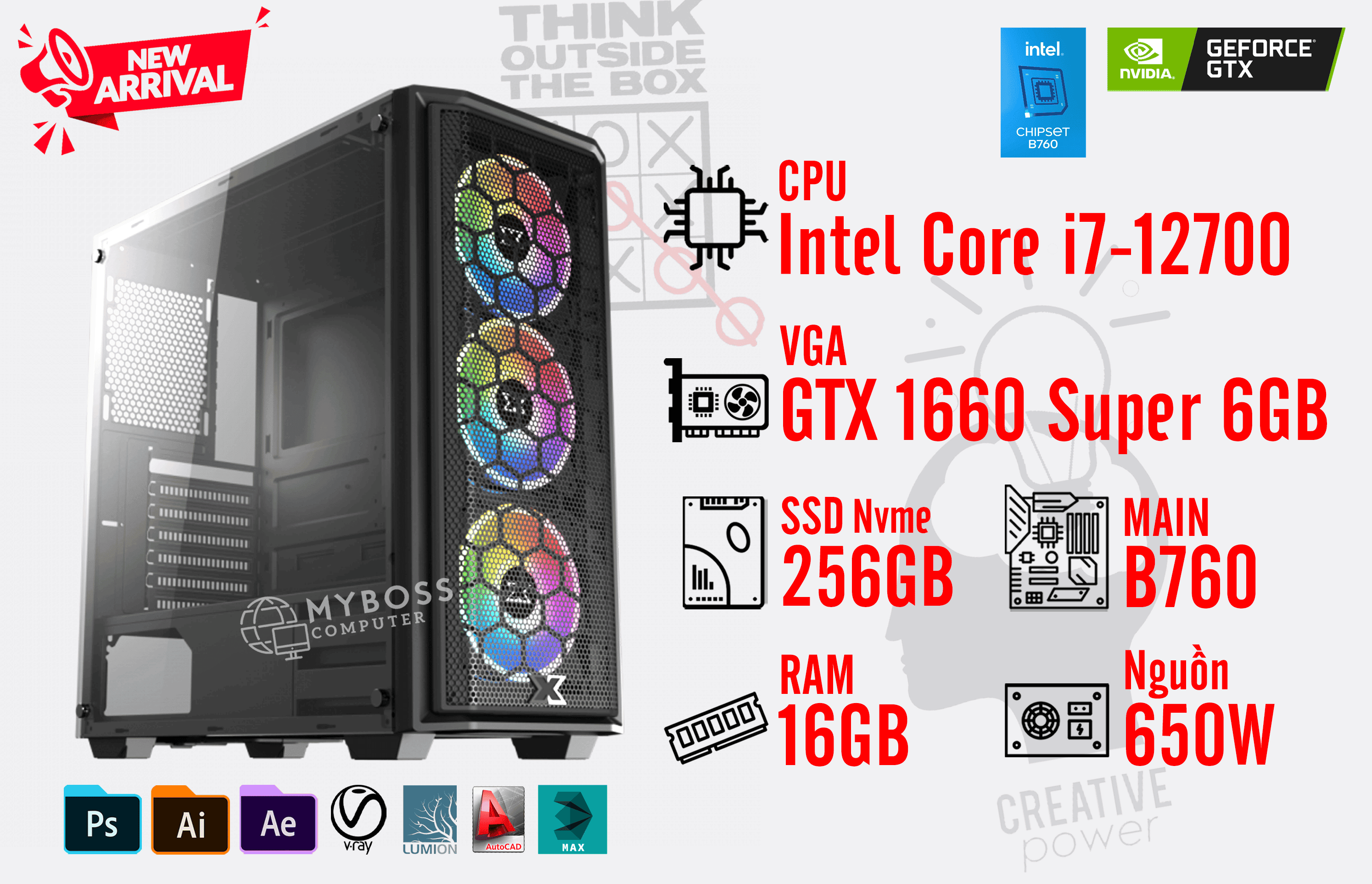 BỘ PC WORKSTATION I7-12700/ Ram 16G/ SSD Nvme 256G/ VGA GTX 1660 Super