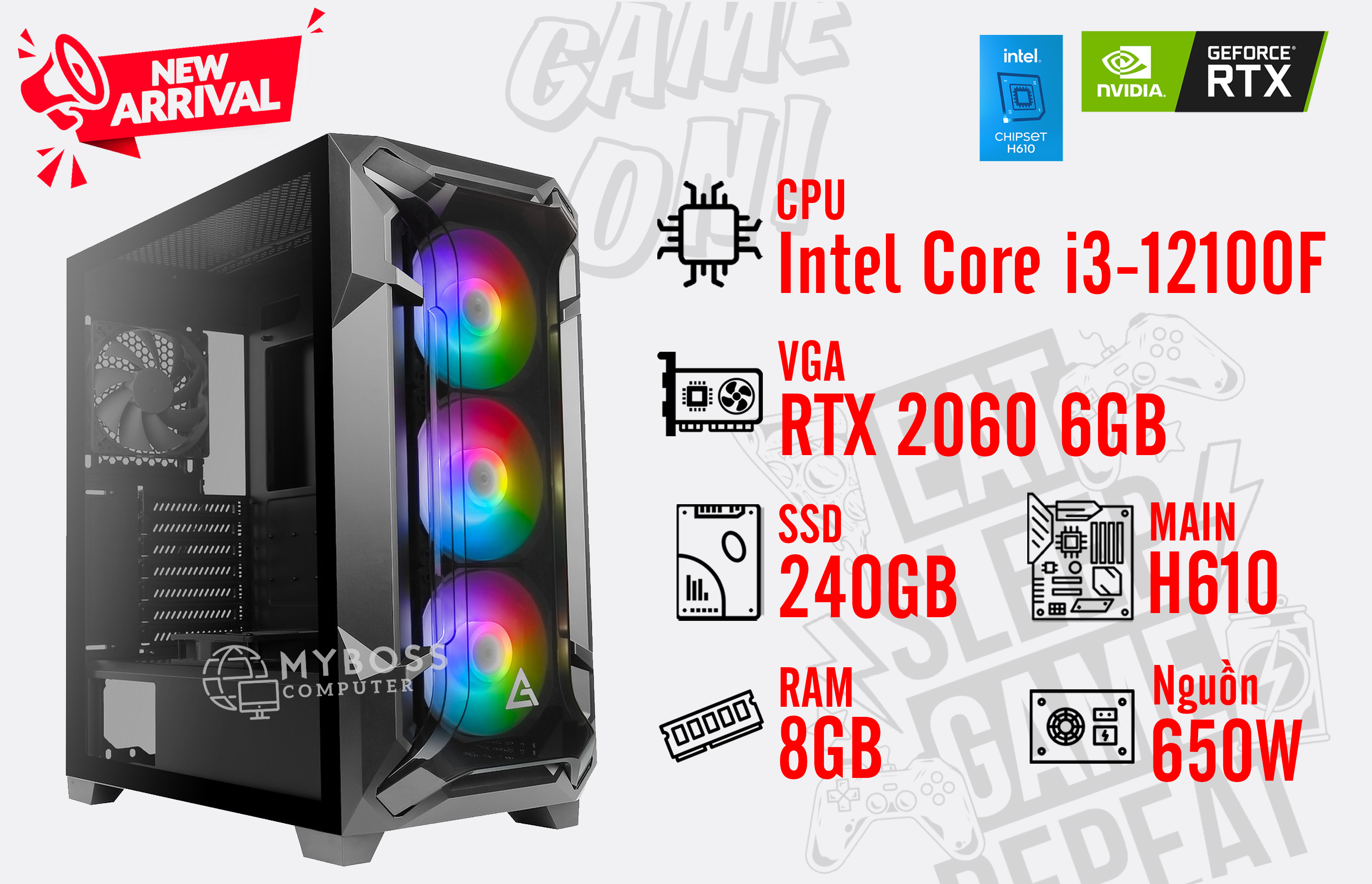 Bộ PC NEBULA V2 I3-12100F/ Ram 8G/ SSD 240G/ VGA RTX 2060