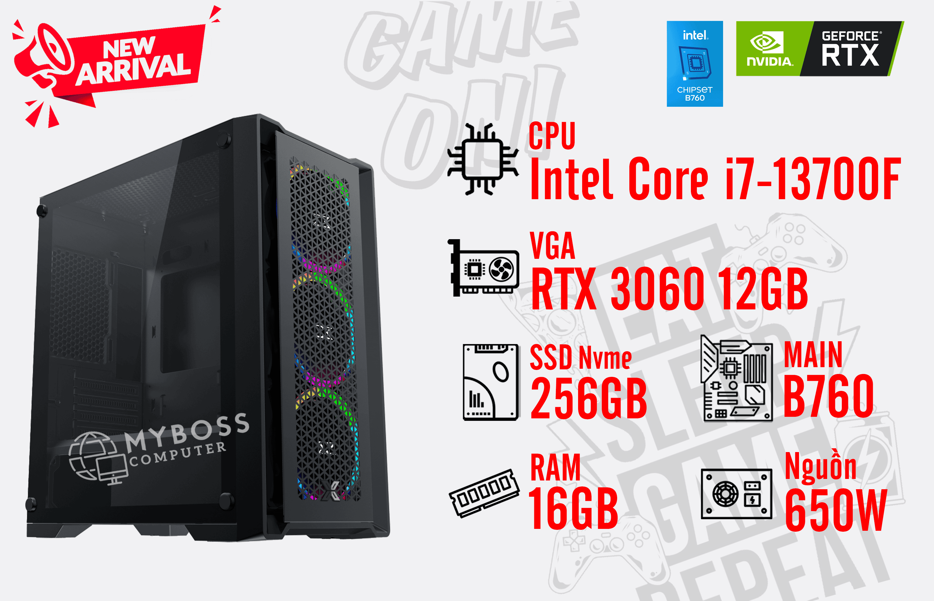 Bộ PC I7-13700F/ RAM 16G/ SSD Nvme 256G/ VGA RTX 3060 12GB