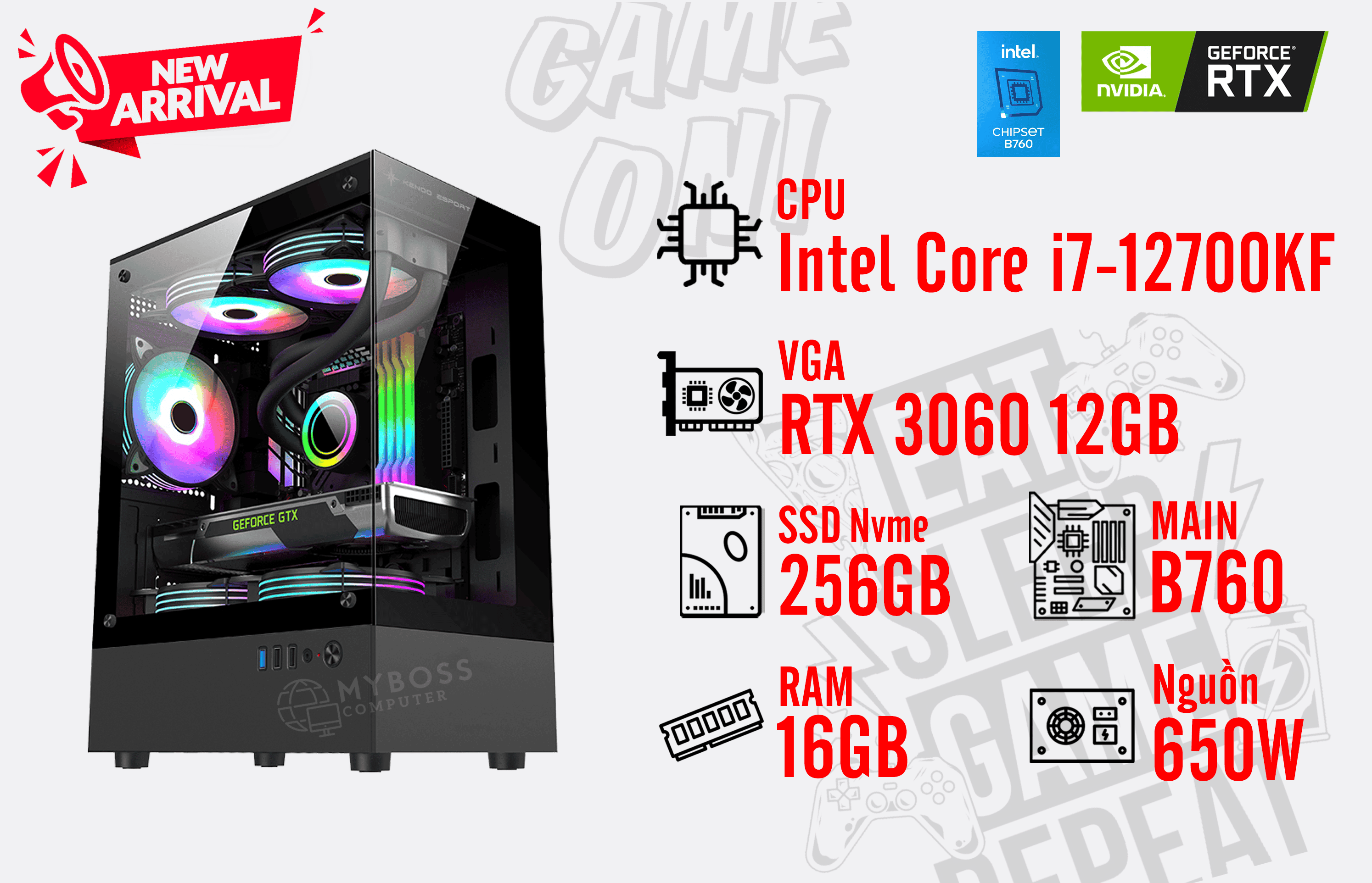 Bộ PC I7-12700KF/ RAM 16G/ SSD Nvme 256G/ VGA RTX 3060 12GB