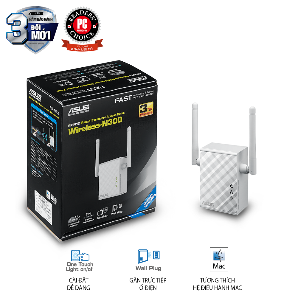 ASUS RP-N12 Chuẩn N300, thiết bị lặp sóng Repeater  
