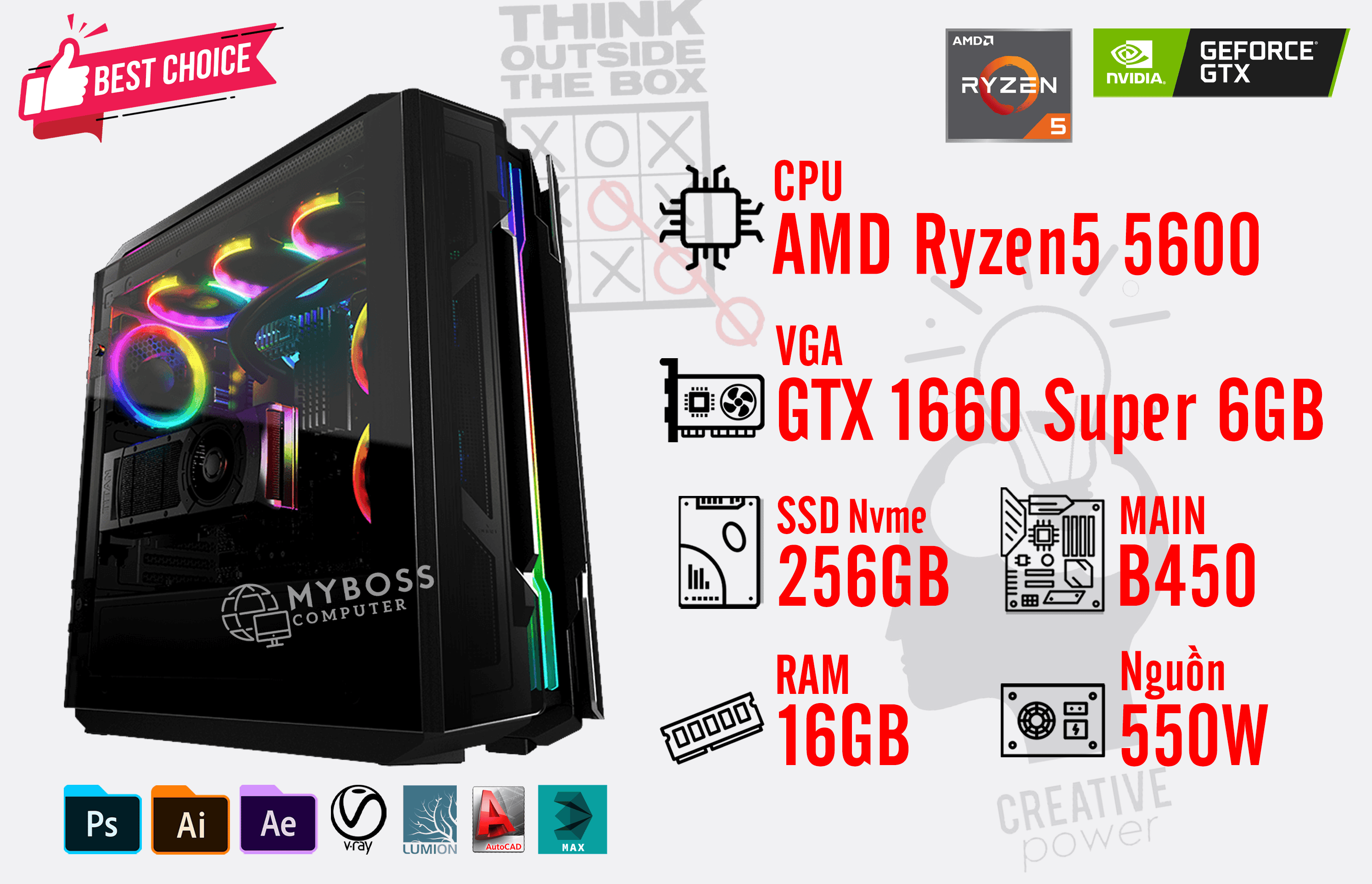 BỘ PC PANTHER Ryzen 5600/ Ram 16G/ SSD Nvme 256G/ VGA 1660 Super 6G