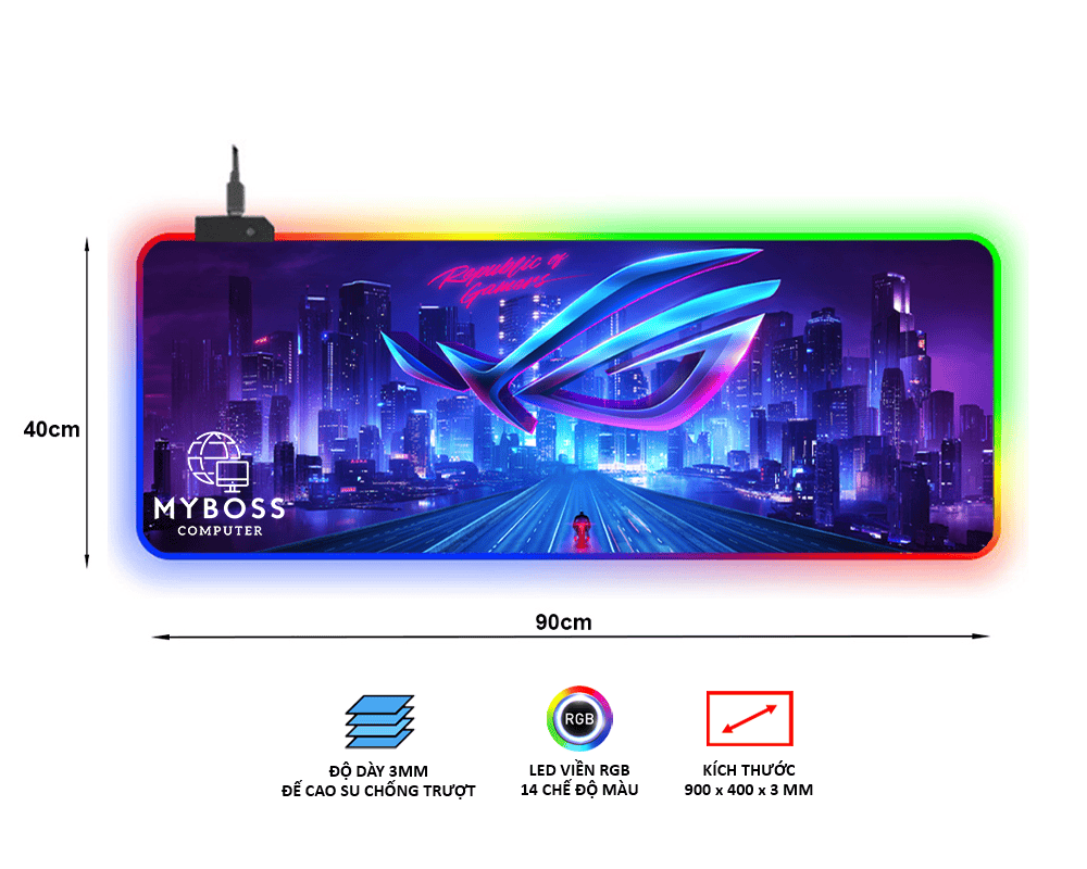 Bàn Di Pad Chuột Gaming Extended XL, Led Viền RGB, Kích Thước: 90x40cm, Dày: 3mm Siêu Bền