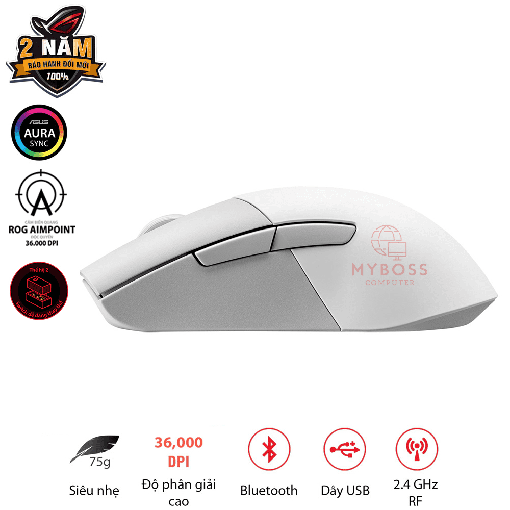 Chuột ASUS ROG Keris Wireless AimPoint - Moonlight White