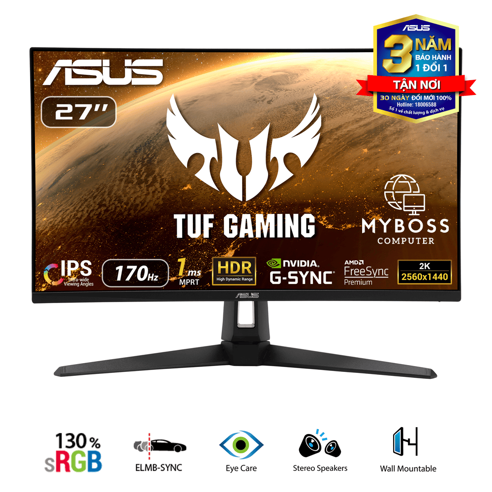 Màn hình ASUS TUF Gaming VG27AQ1A 27in/ 2K WQHD/ IPS/ 170Hz/ 1ms/ FreeSync/ G-SYNC/ HDR10/ Có Loa