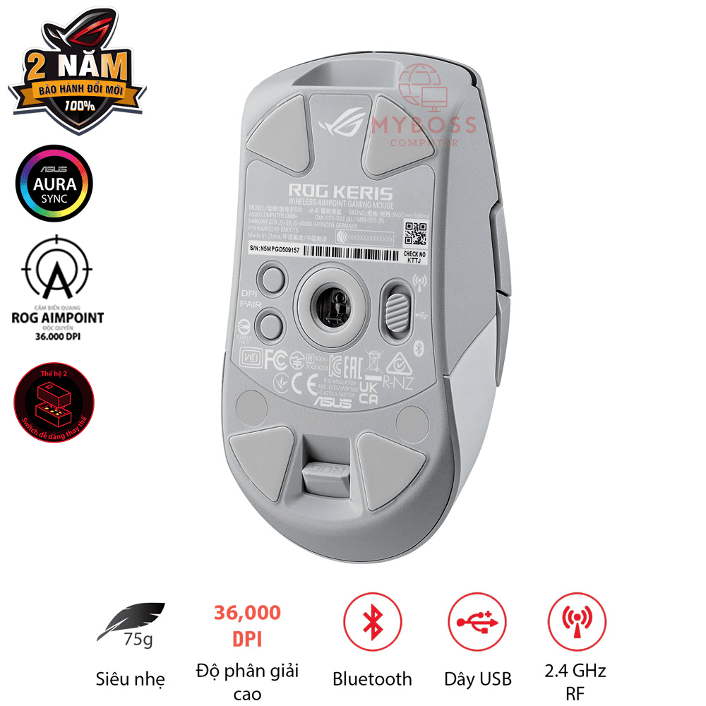 Chuột ASUS ROG Keris Wireless AimPoint - Moonlight White