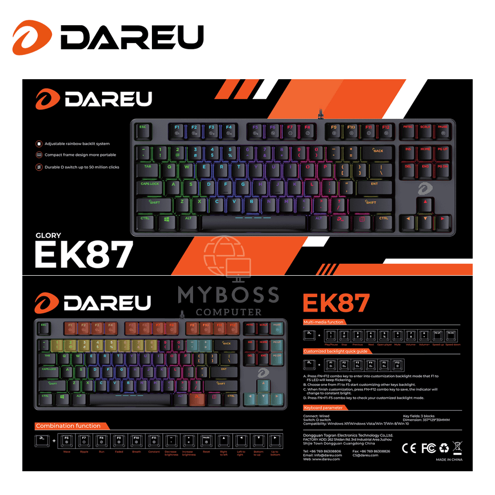 Bàn Phím Cơ DareU EK87 Black MULTI-LED - Blue Switch