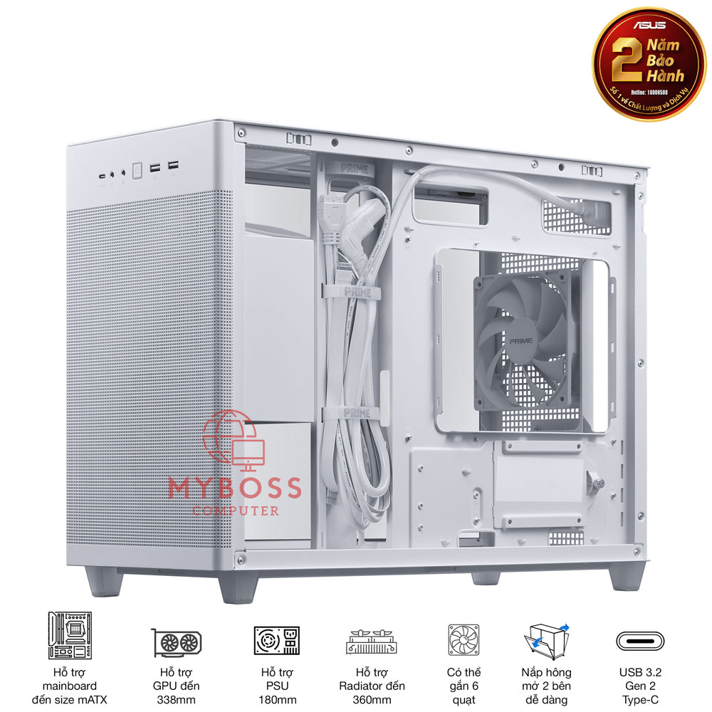 Vỏ Case MicroATX ASUS Prime AP201 TG/ Mặt Kính - White