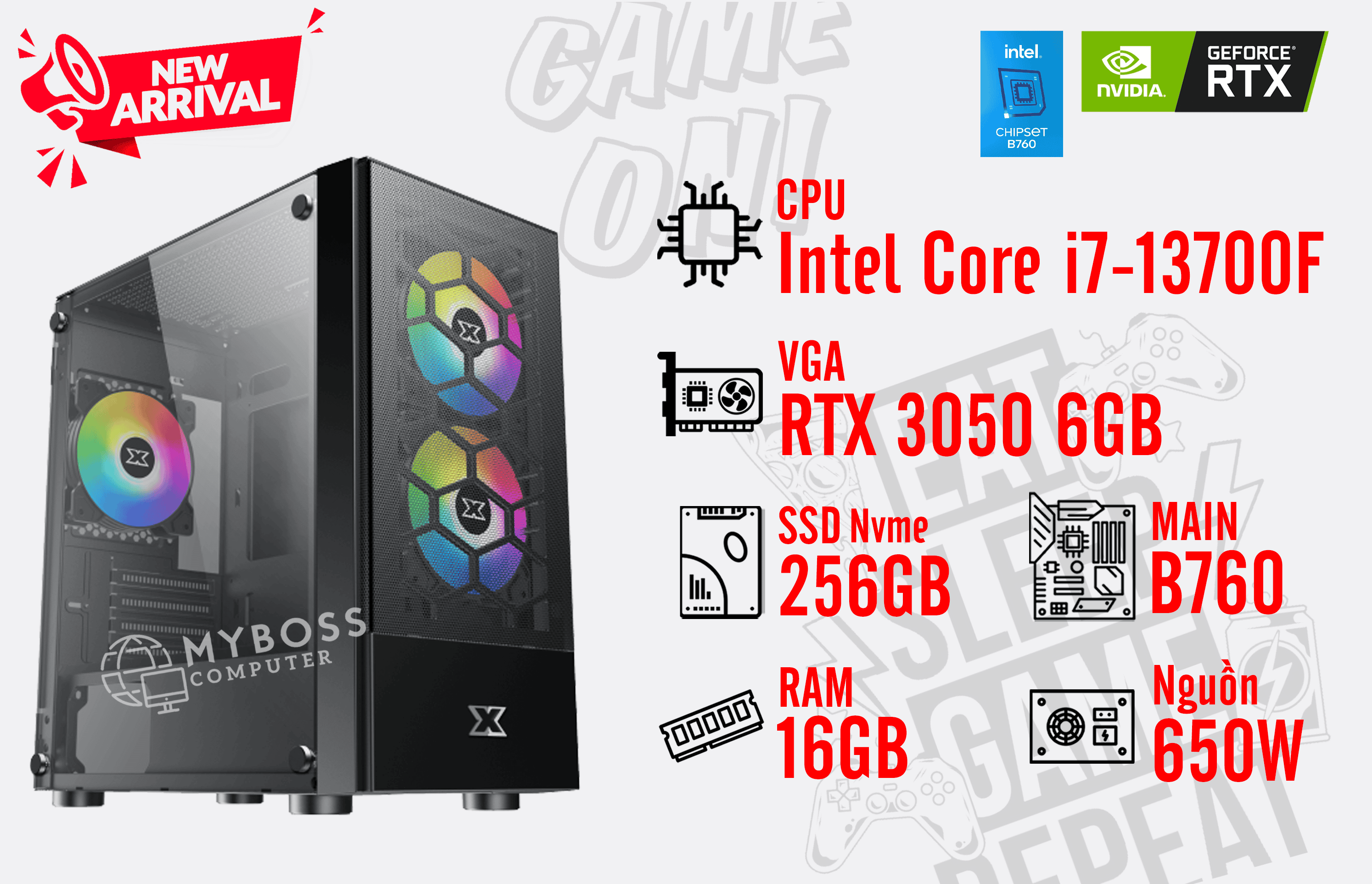 Bộ PC I7-13700F/ RAM 16G/ SSD Nvme 256G/ VGA RTX 3050 6GB