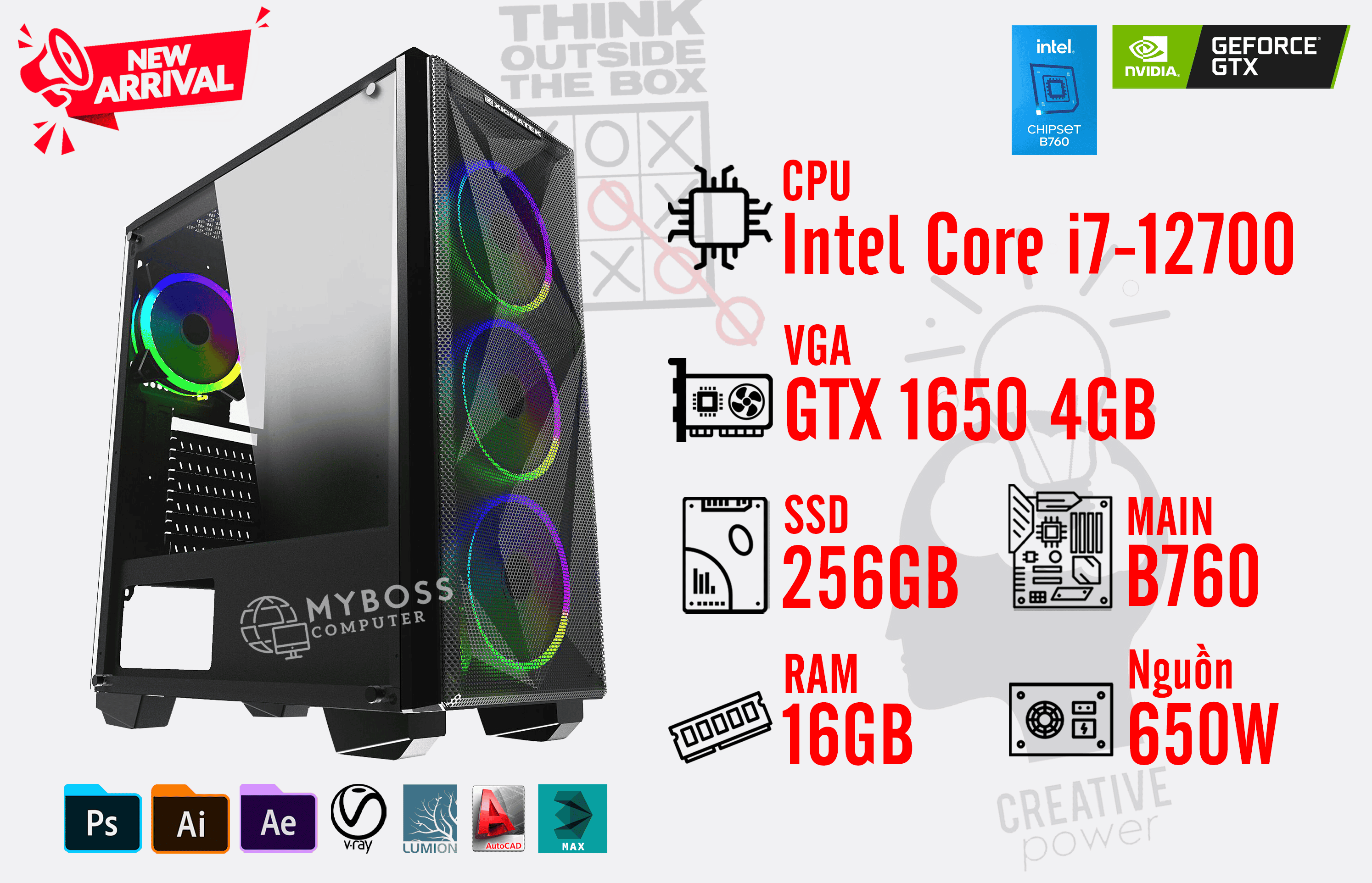 BỘ PC WORKSTATION I7-12700/ Ram 16G/ SSD Nvme 256G/ VGA GTX 1650