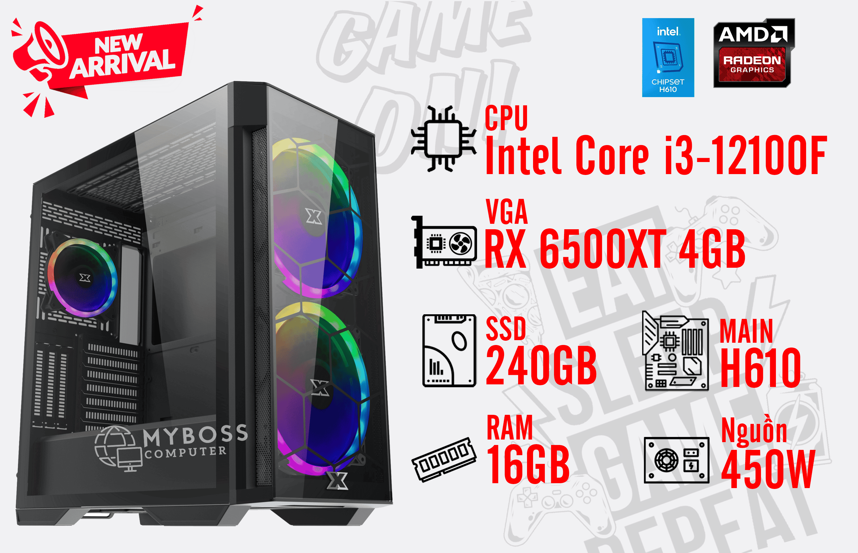 Bộ PC THANOS I3-12100F/ RAM 16G/ SSD 240G/ VGA RX 6500XT