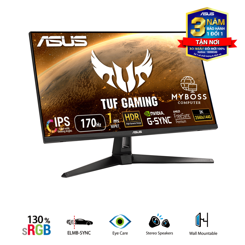 Màn hình ASUS TUF Gaming VG27AQ1A 27in/ 2K WQHD/ IPS/ 170Hz/ 1ms/ FreeSync/ G-SYNC/ HDR10/ Có Loa