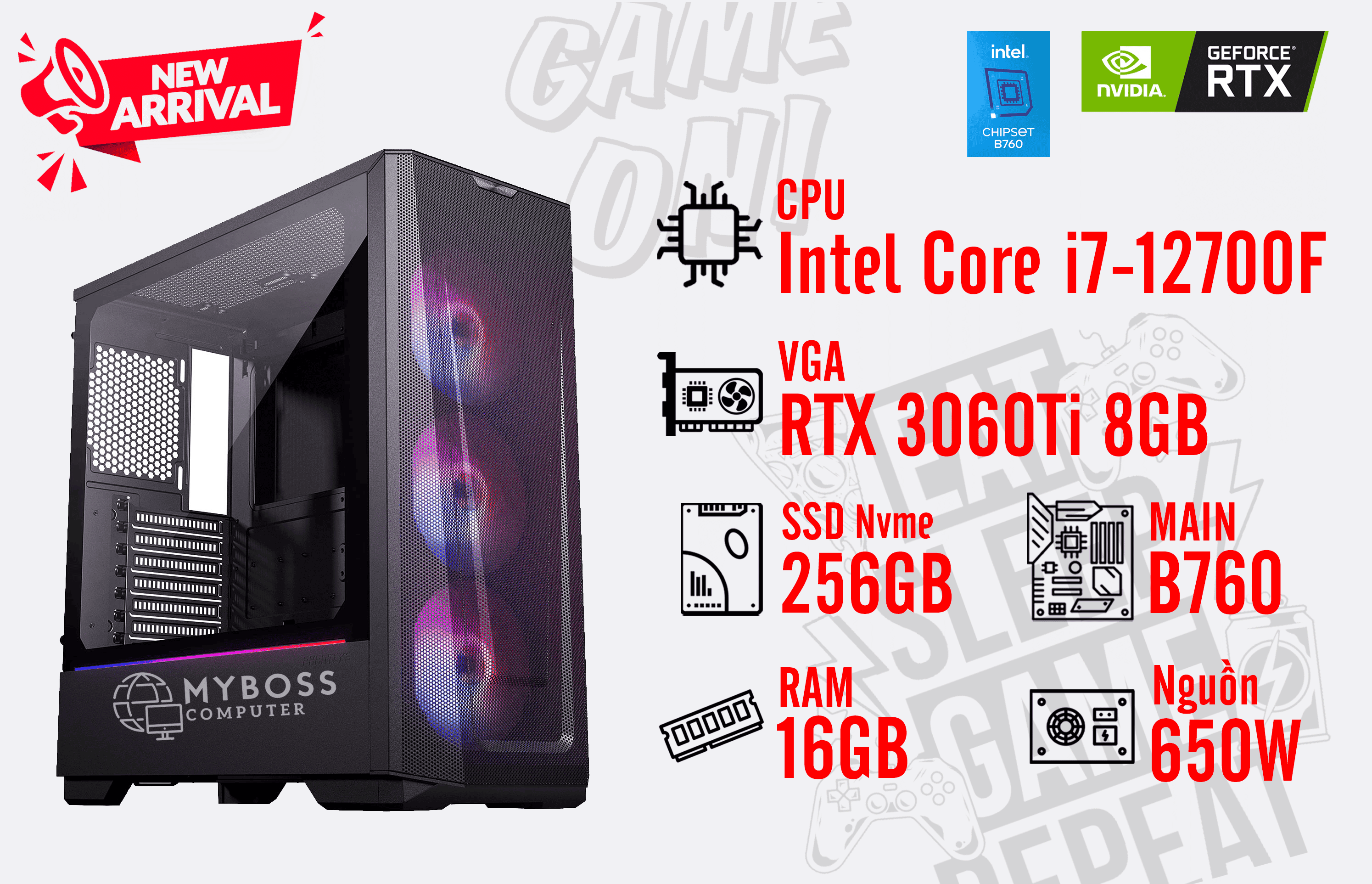 Bộ PC I7-12700F/ Ram 16G/ SSD Nvme 256G/ VGA RTX 3060Ti