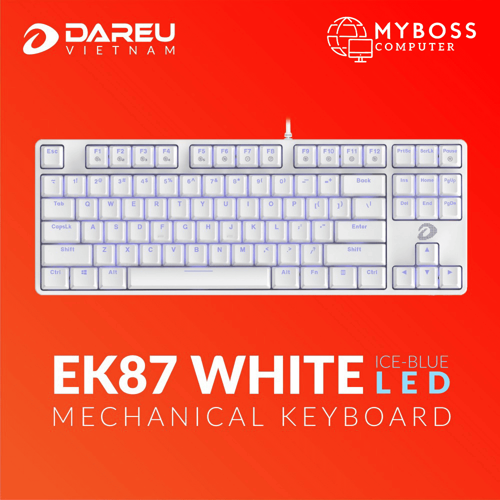 Bàn phím cơ DAREU EK87 - White ICE-BLUE LED (Blue Switch)