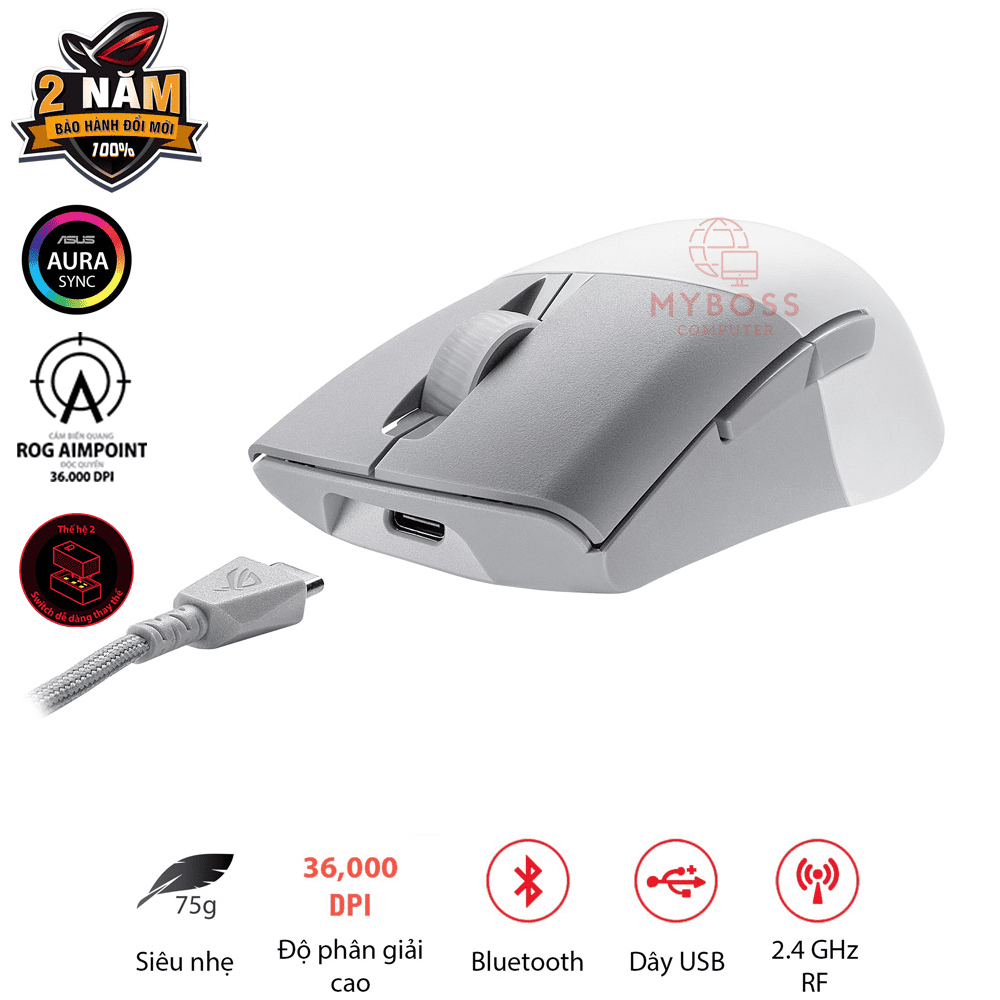 Chuột ASUS ROG Keris Wireless AimPoint - Moonlight White