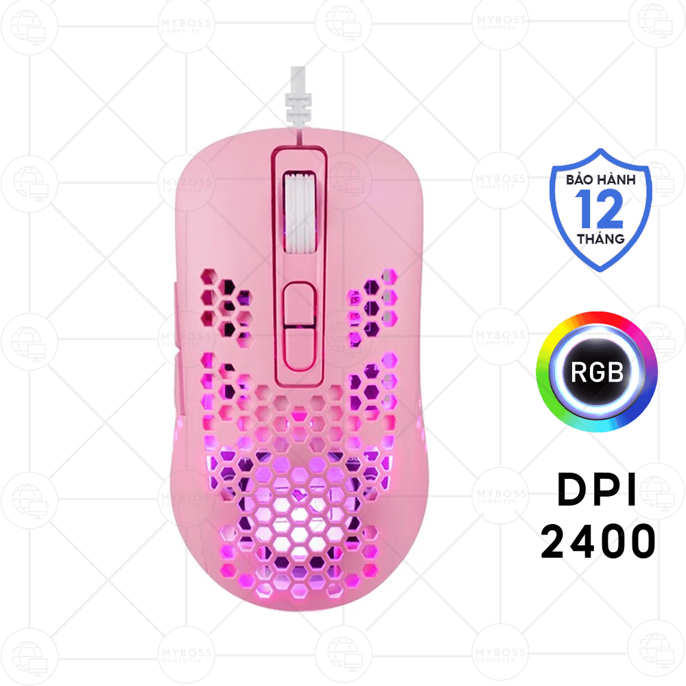 Chuột Gaming XM-M383 Pink/ LED Viền RGB/ Cảm Biến 2400DPI/ Thiết Kế Đối Xứng