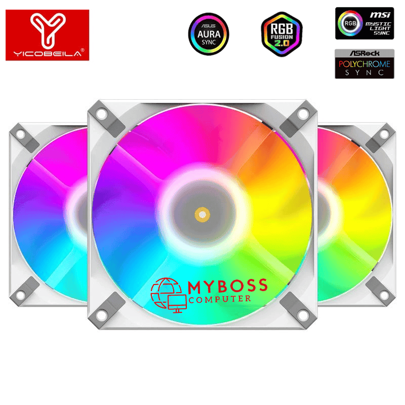 Kit 3 Fan YICOBEILA Led ARGB Sync Main - White/ D1225VH12TB