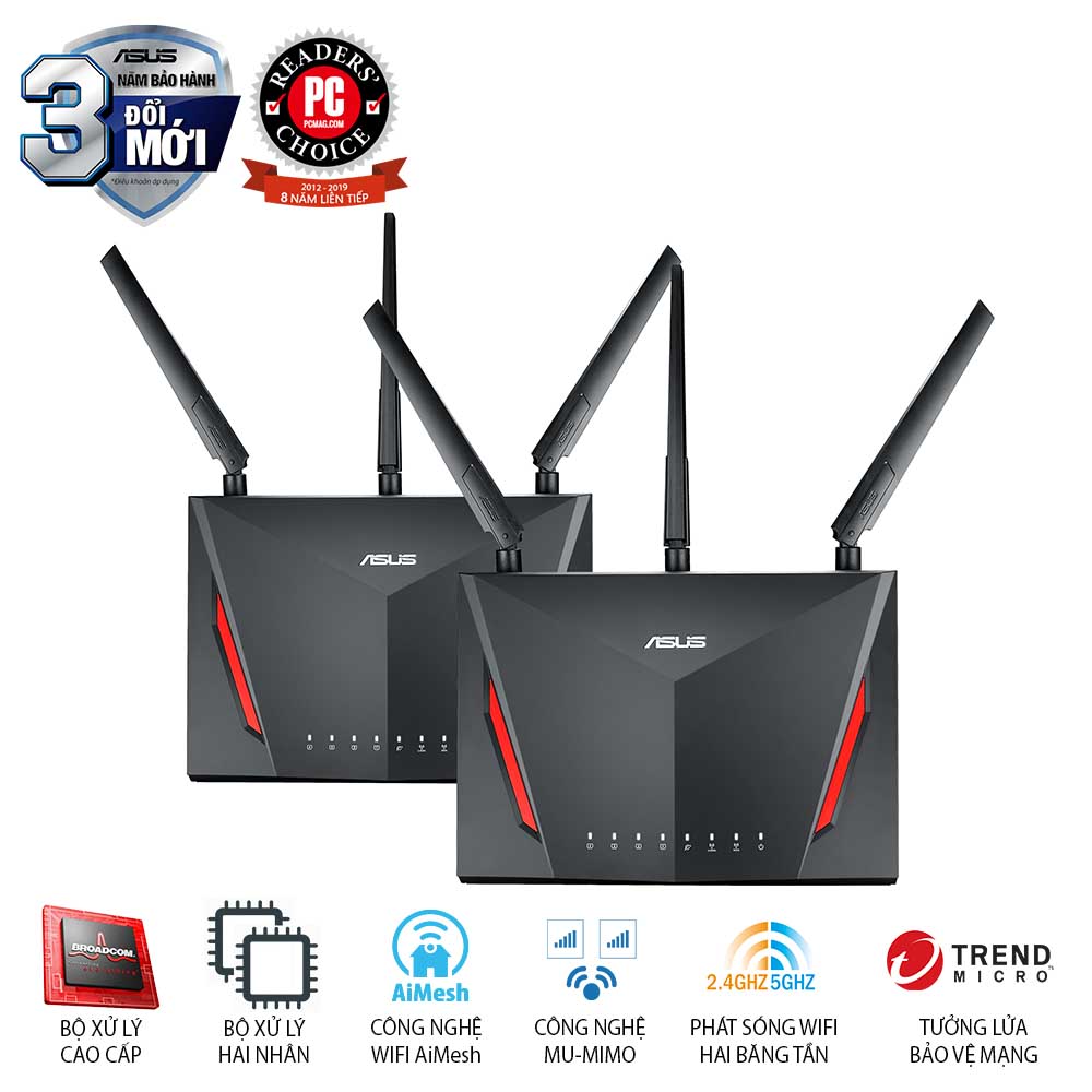 ASUS RT-AC86U (Gaming Router) AC2900 MU-MIMO hỗ trợ AiMesh, bảo vệ mạng AiProtection