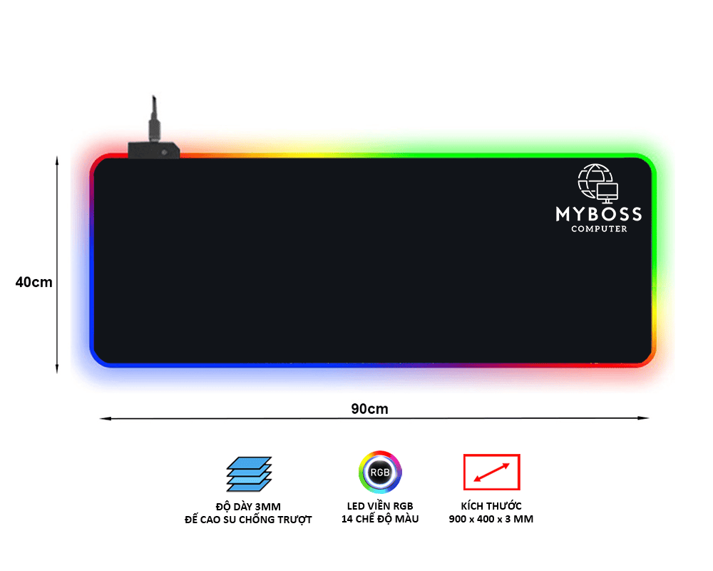 Bàn Di Pad Chuột Gaming Extended XL, Led Viền RGB, Kích Thước: 90x40cm, Dày: 3mm Siêu Bền