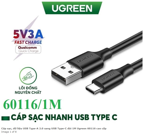 Cáp sạc, dữ liệu USB Type-A 2.0 sang USB Type-C dài 1M cao cấp chính hãng