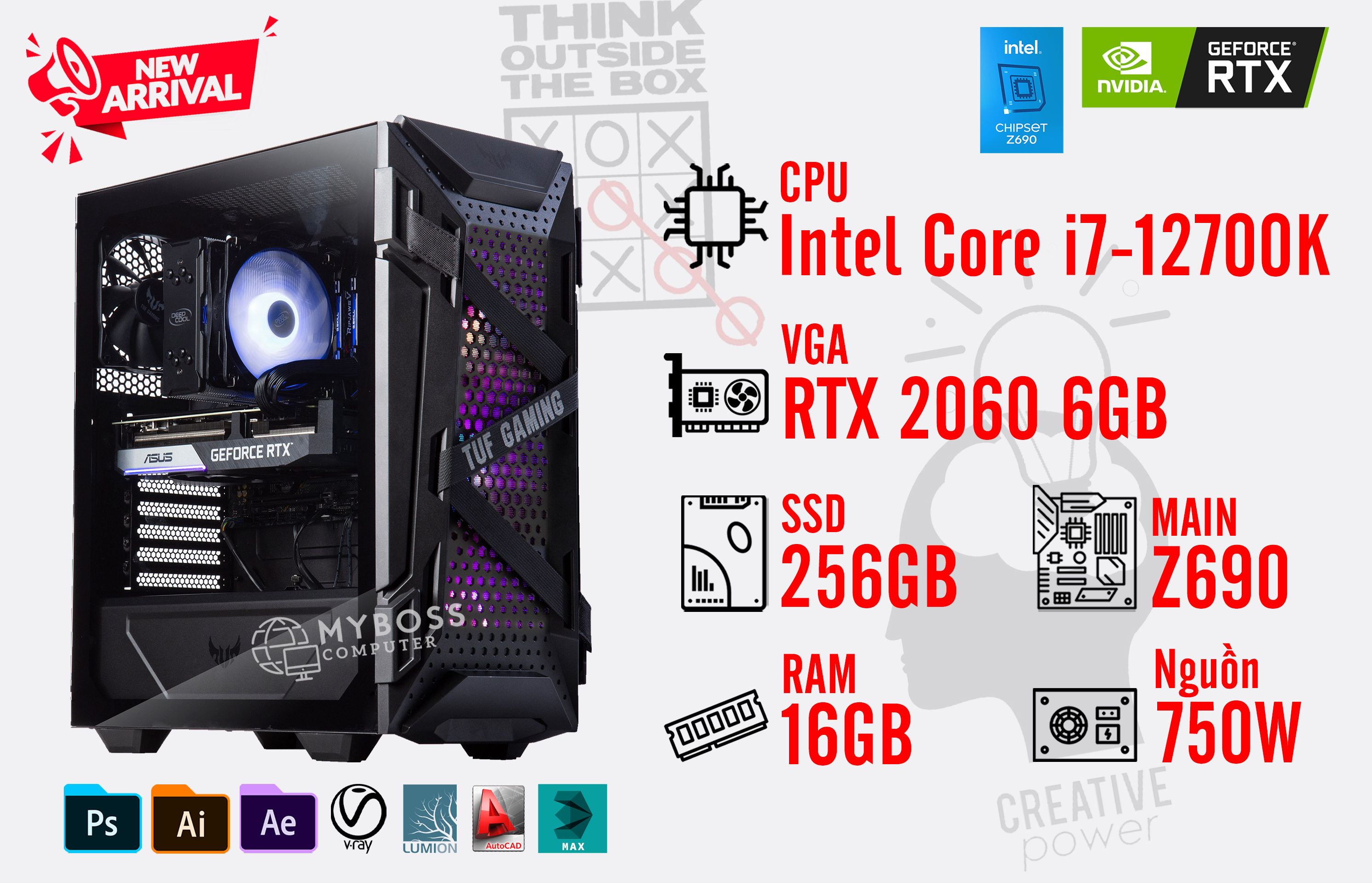 Bộ PC WORKSTATION I7-12700K/ Ram 16G/ SSD Nvme 256G/ VGA RTX 2060