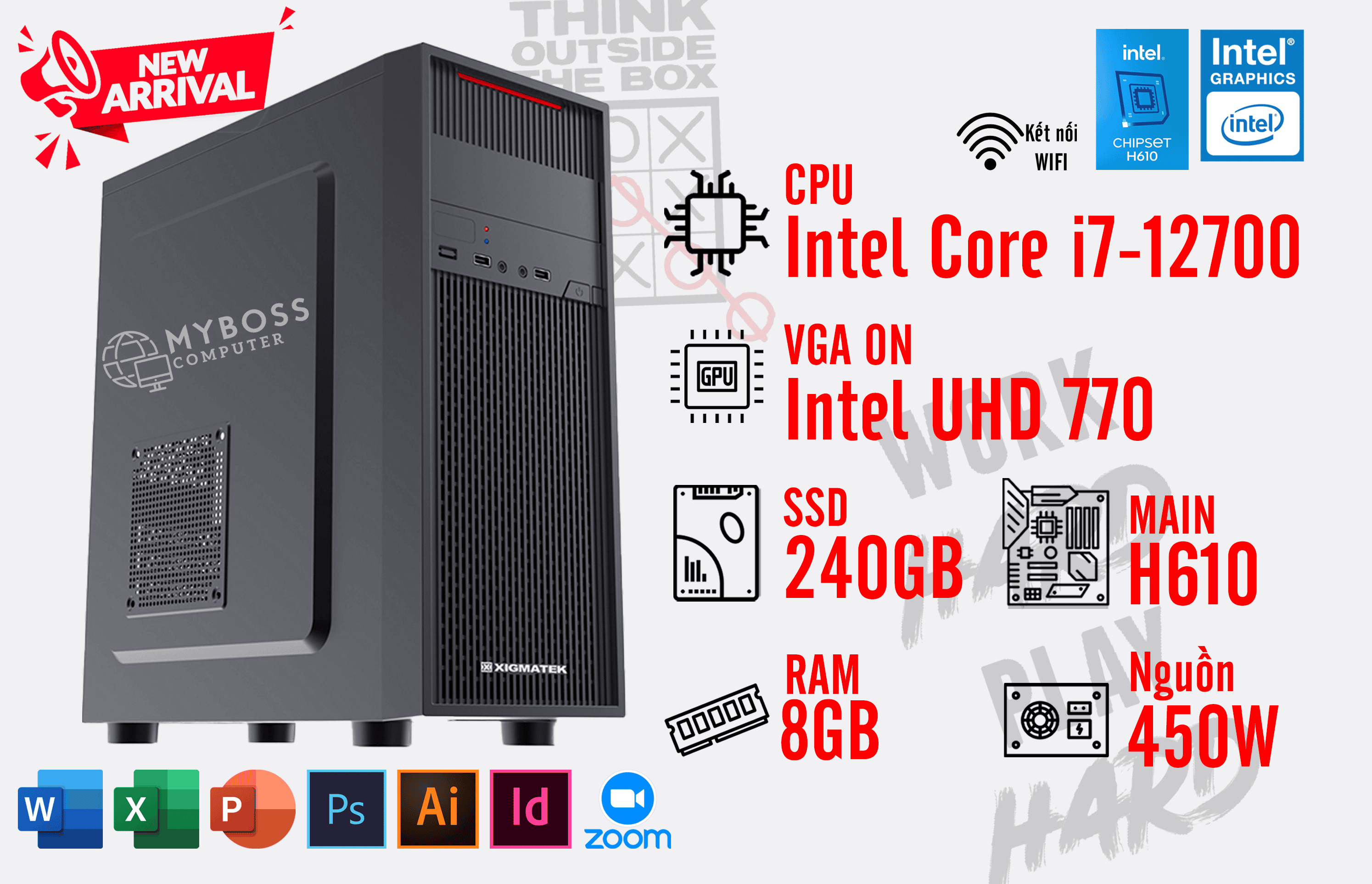 BỘ PC OFFICE I7-12700 - RAM 8G - SSD 240G - VGA On UHD 770 - Wifi- Win 11 bản quyền