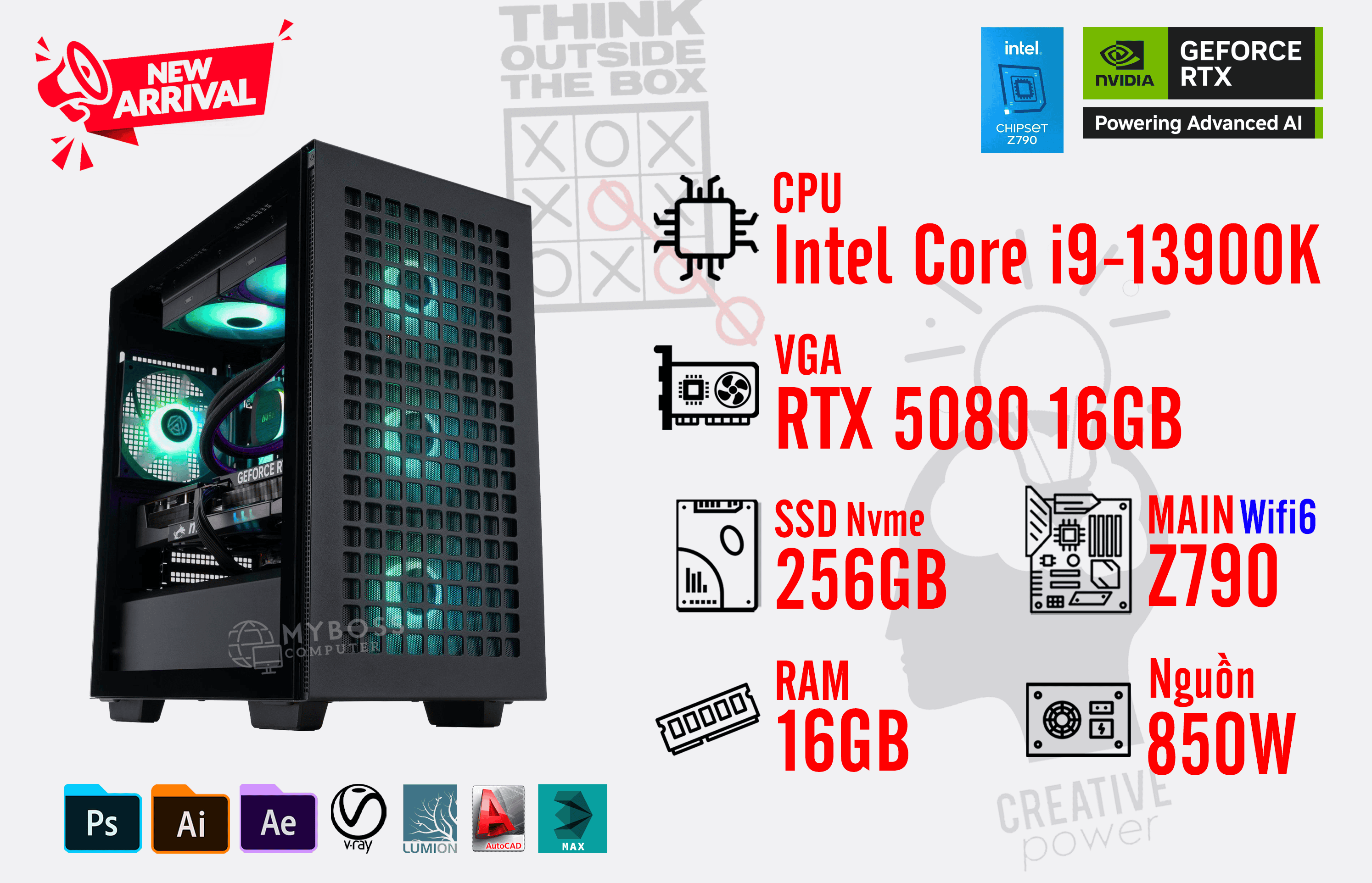 Bộ PC I9-13900K/ Ram 16G/ SSD Nvme 256G/ VGA RTX 5080 16GB