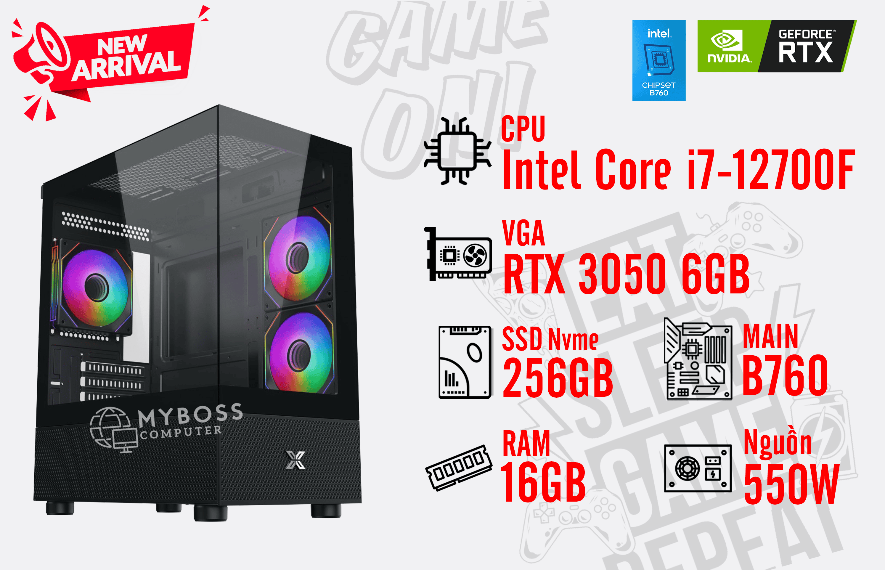Bộ PC I7-12700F/ Ram 16G/ SSD Nvme 256G/ VGA RTX 3050 6GB