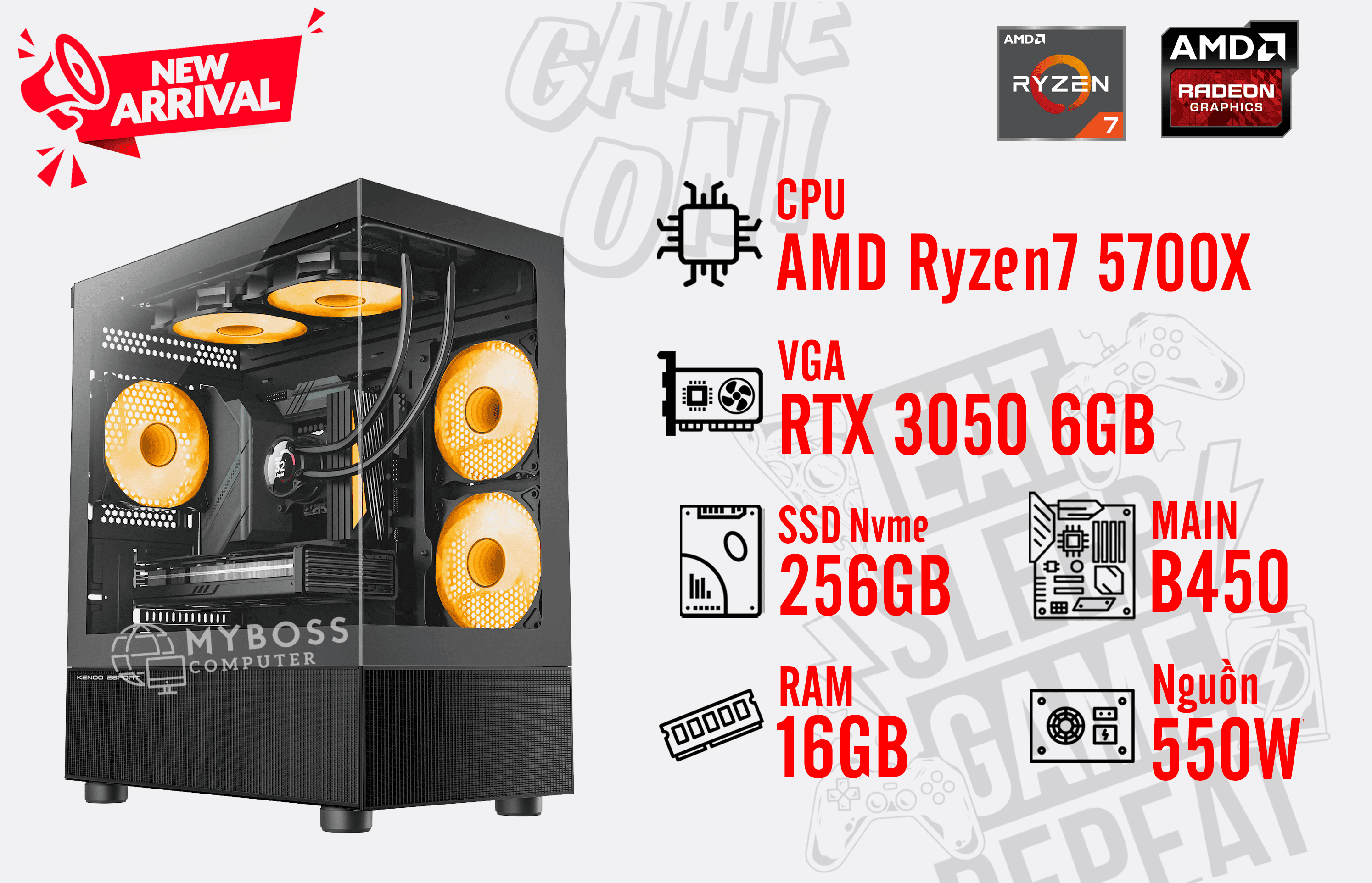 Bộ PC AMD Ryzen 7 5700X/ RAM 16GB/ SSD Nvme 256GB/ VGA RX 3050 6GB