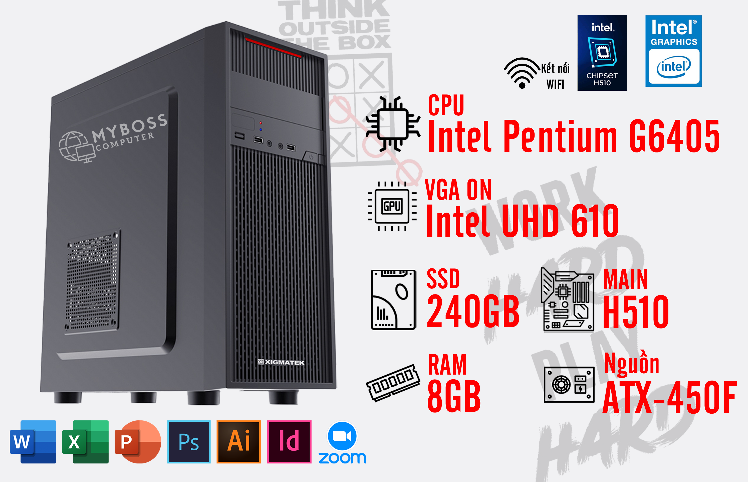 BỘ PC OFFICE G6405 - RAM 8G - SSD 240G - VGA UHD 610- Wifi