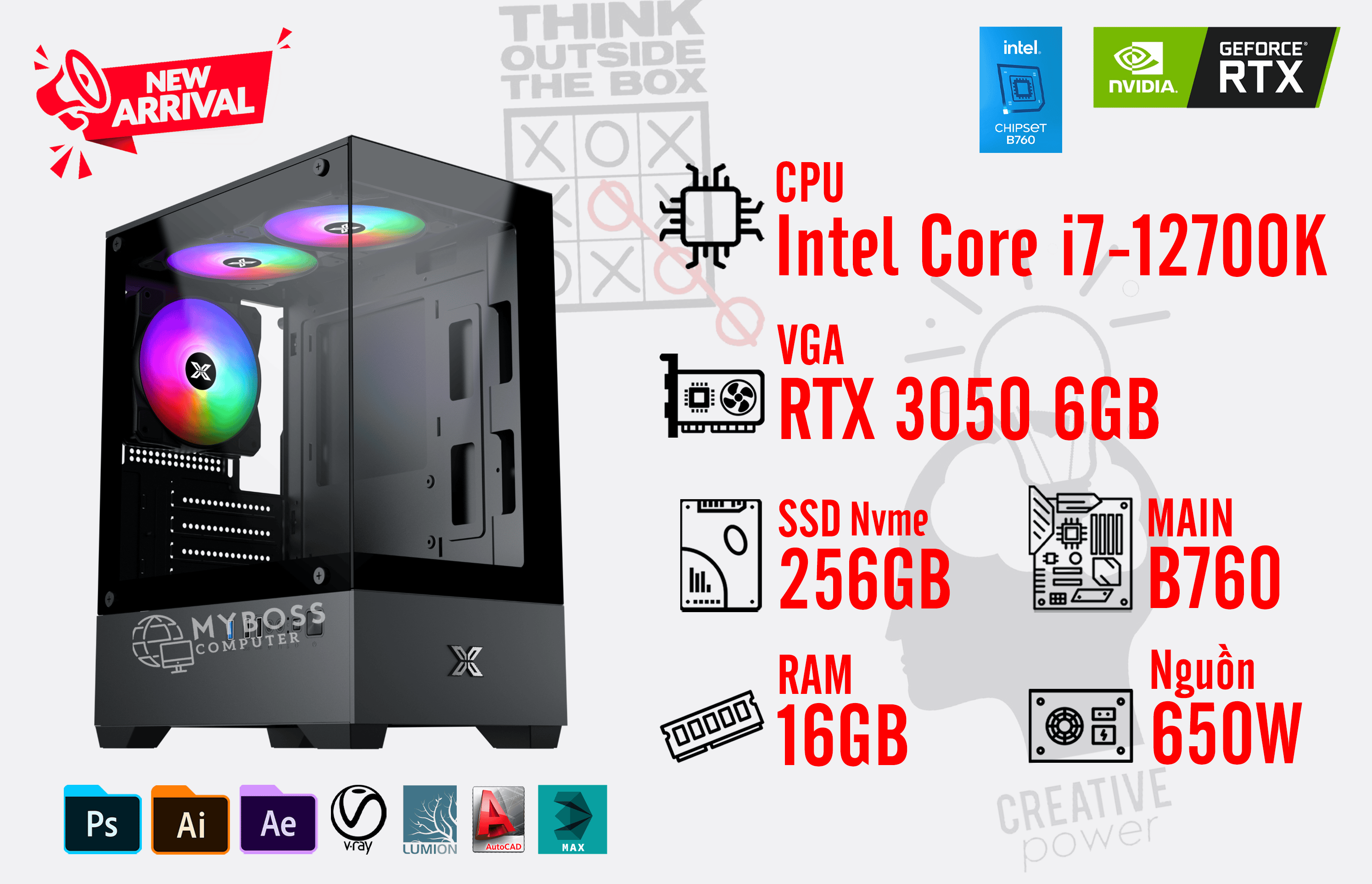 Bộ PC I7-12700K/ Ram 16G/ SSD Nvme 256G/ VGA RTX 3050 6GB