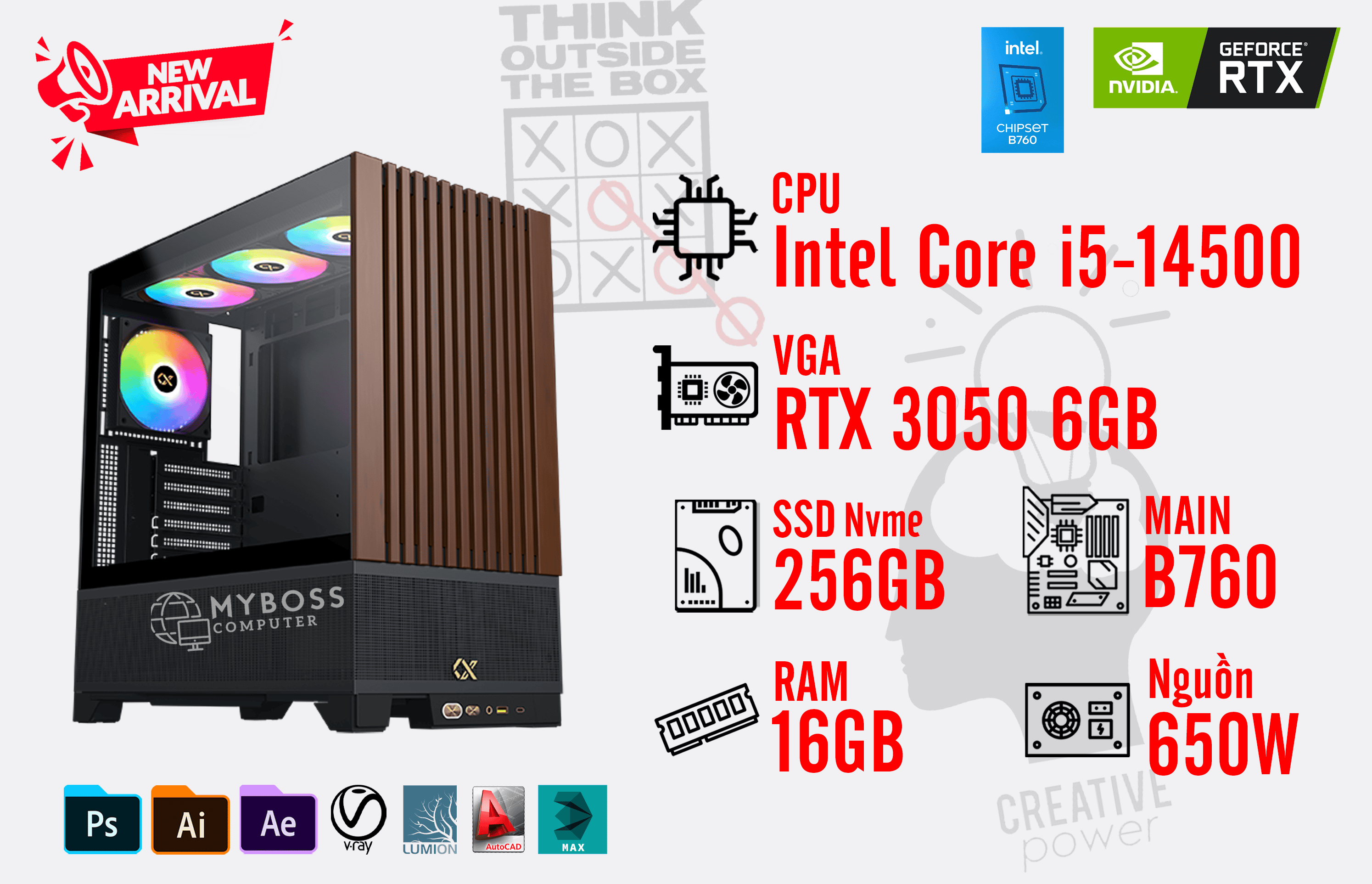 Bộ PC WORKSTATION I5-14500/ Ram 16G/ SSD Nvme 256G/ VGA RTX 3050 6G