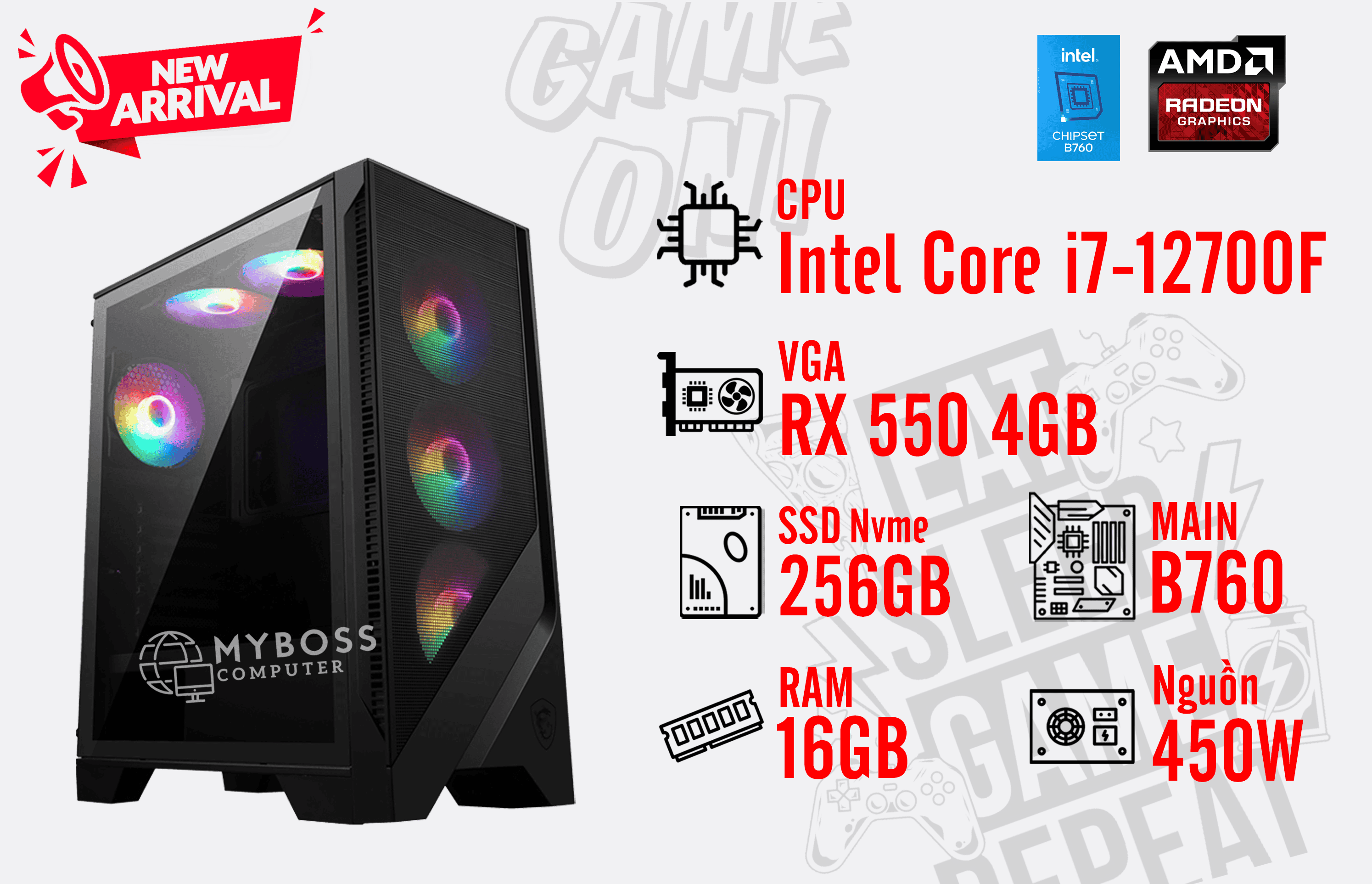 Bộ PC I7-12700F/ RAM 16G/ SSD Nvme 256G/ VGA RX 550 4GB