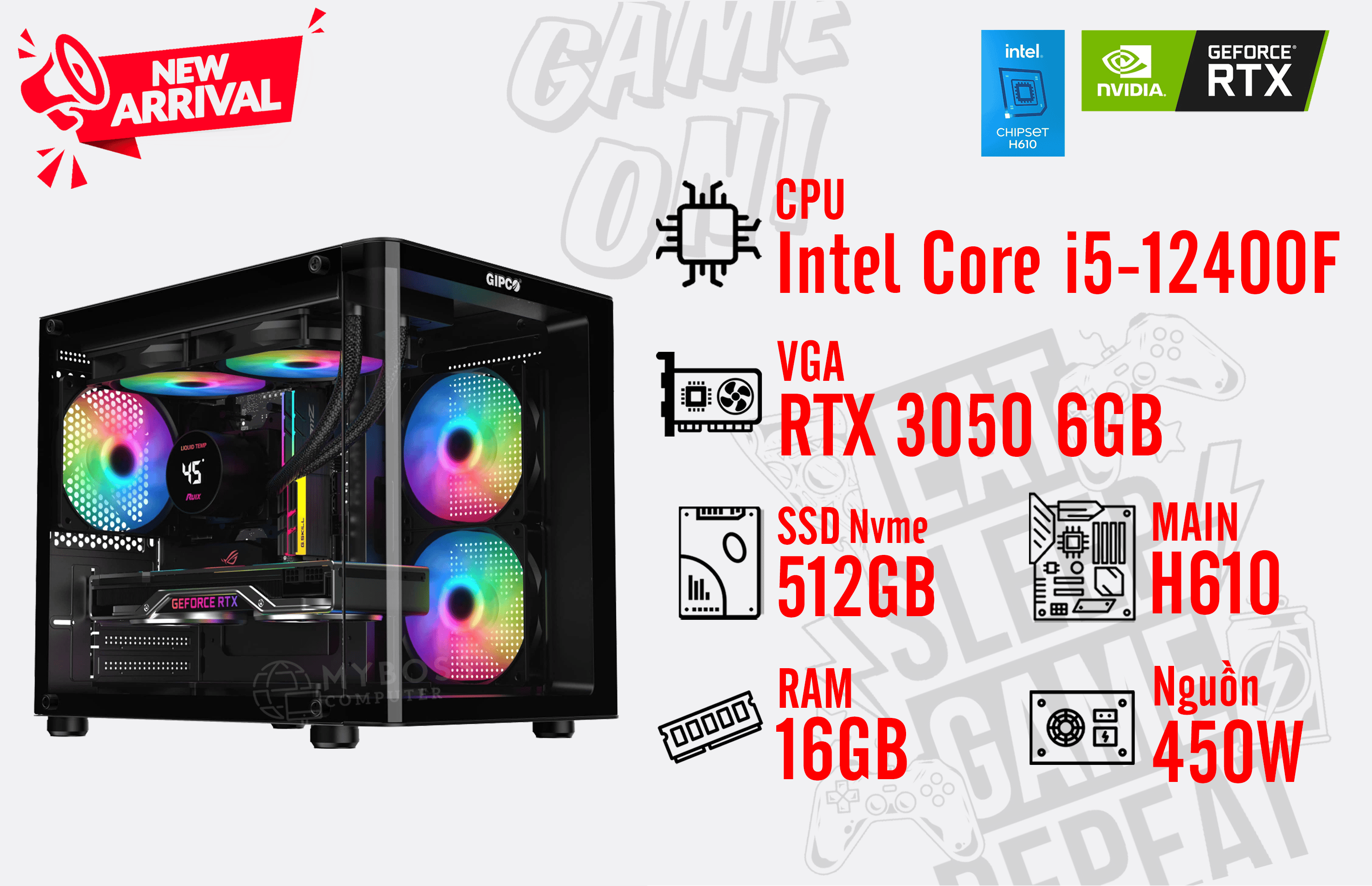 BỘ PC Intel Core i5-12400F/ RAM 16G/ SSD Nvme 512G/ VGA RTX 3050 6GB