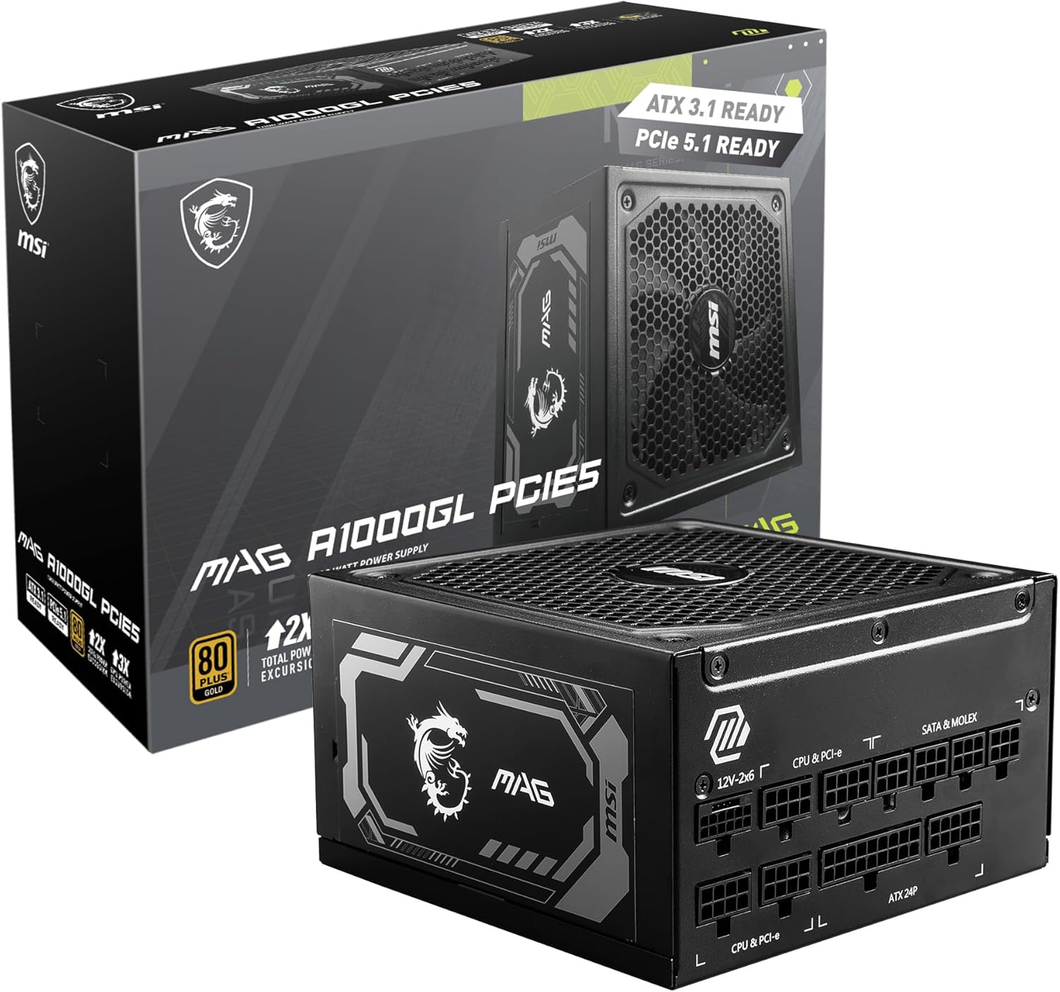 Nguồn máy tính MSI MPG A1000GL PCIE5 (1000W/ 80 Plus Gold/ Full-Modular/ Đen/ ATX)