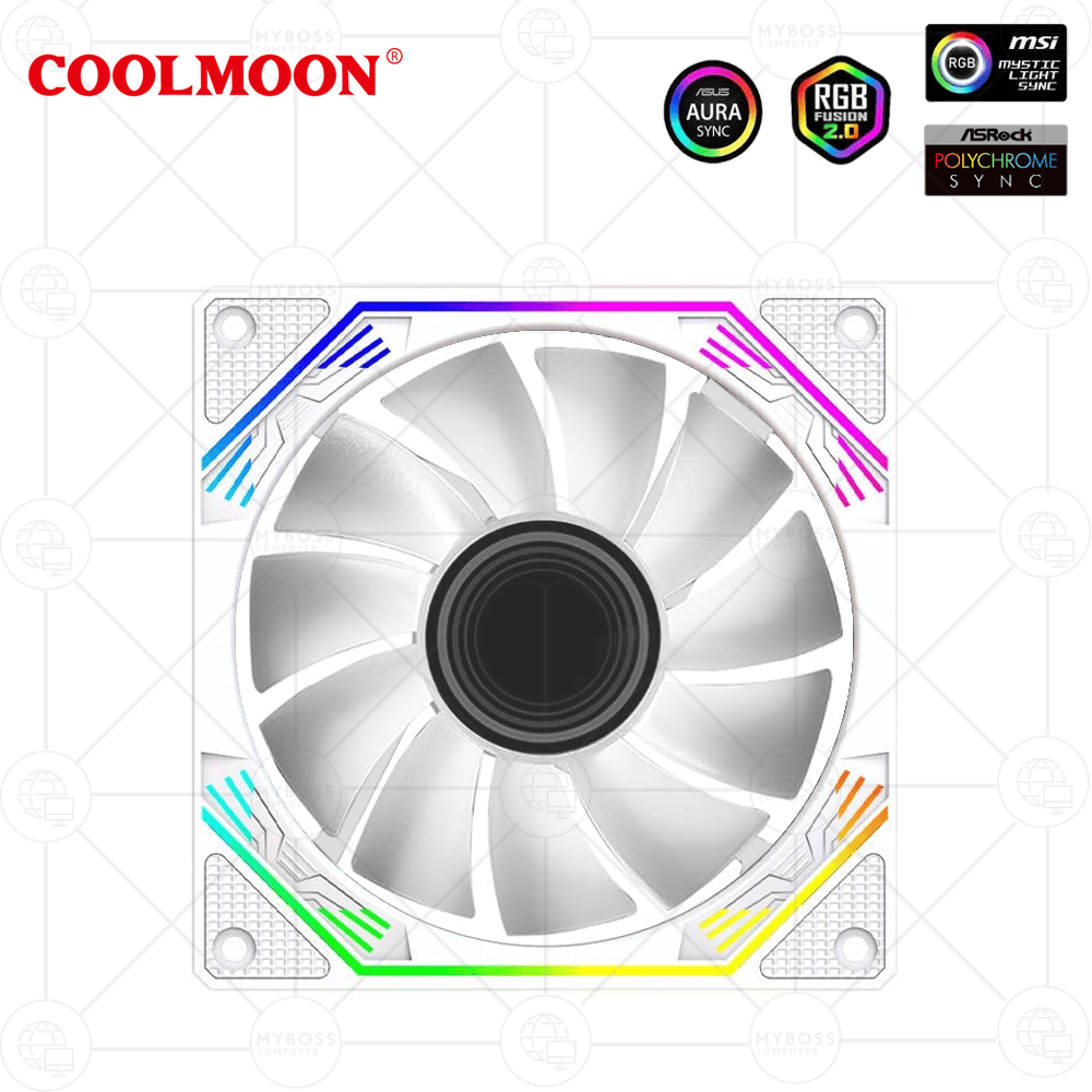Fan Coolmoon F3 LED ARGB Vô Cực, Sync Main - White/ Cánh Đảo Chiều