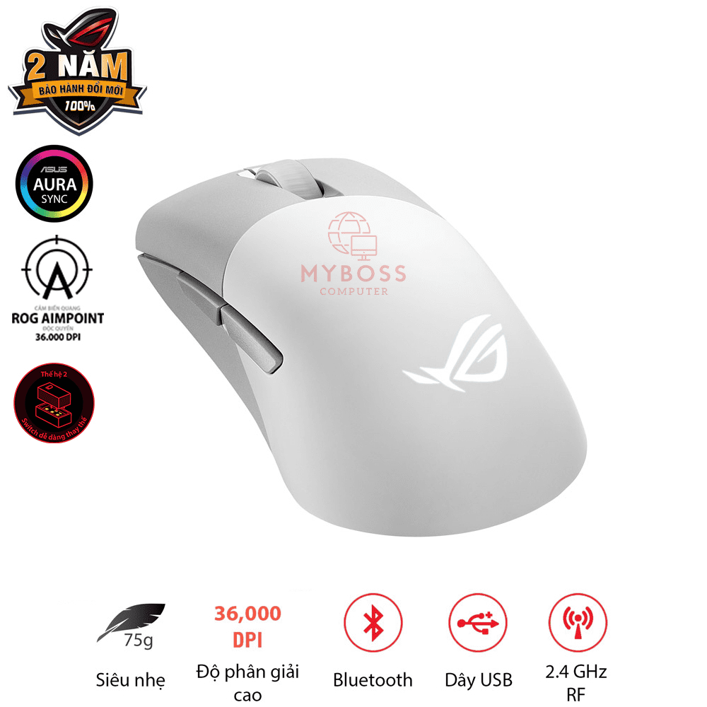 Chuột ASUS ROG Keris Wireless AimPoint - Moonlight White